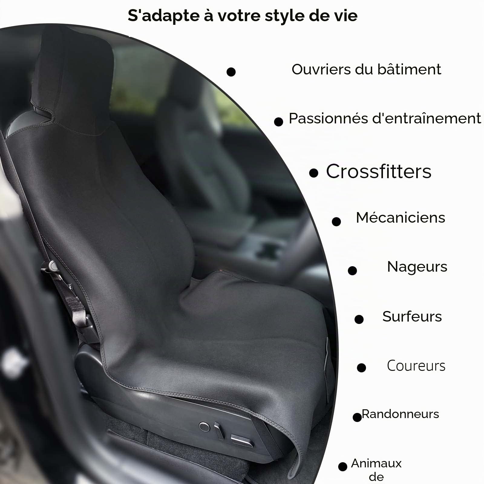 1PC Améliorée Élargi Housse siege voiture impermeable pour Tesla Model Y/Model 3, neoprene Housse voiture avant pour Tesla Model S/Model X, avec 3 sangles à boucles et pochette de rangement (Noir)