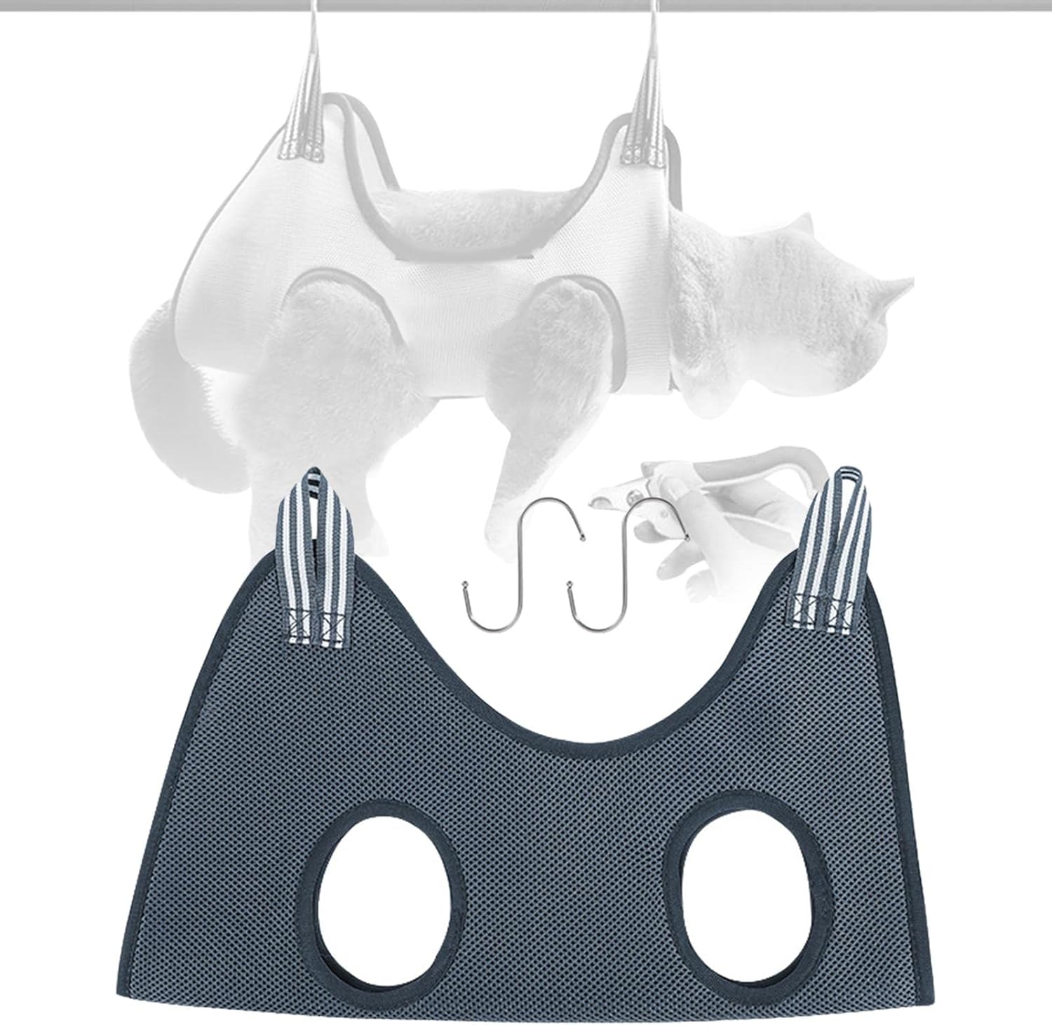 review Pet Cat Grooming Hammock Helper Restraint Bag Breathable Comfortable Hanging Lounger Puppy for Nursing Bathing Pets Supplies, Large Gray