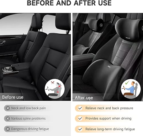 Miniatura 6 de Kit de soporte para respaldo de asiento de automóvil y almohada para el cuello del automóvil, diseño ergonómico, soporte lumbar para reposacabezas y
