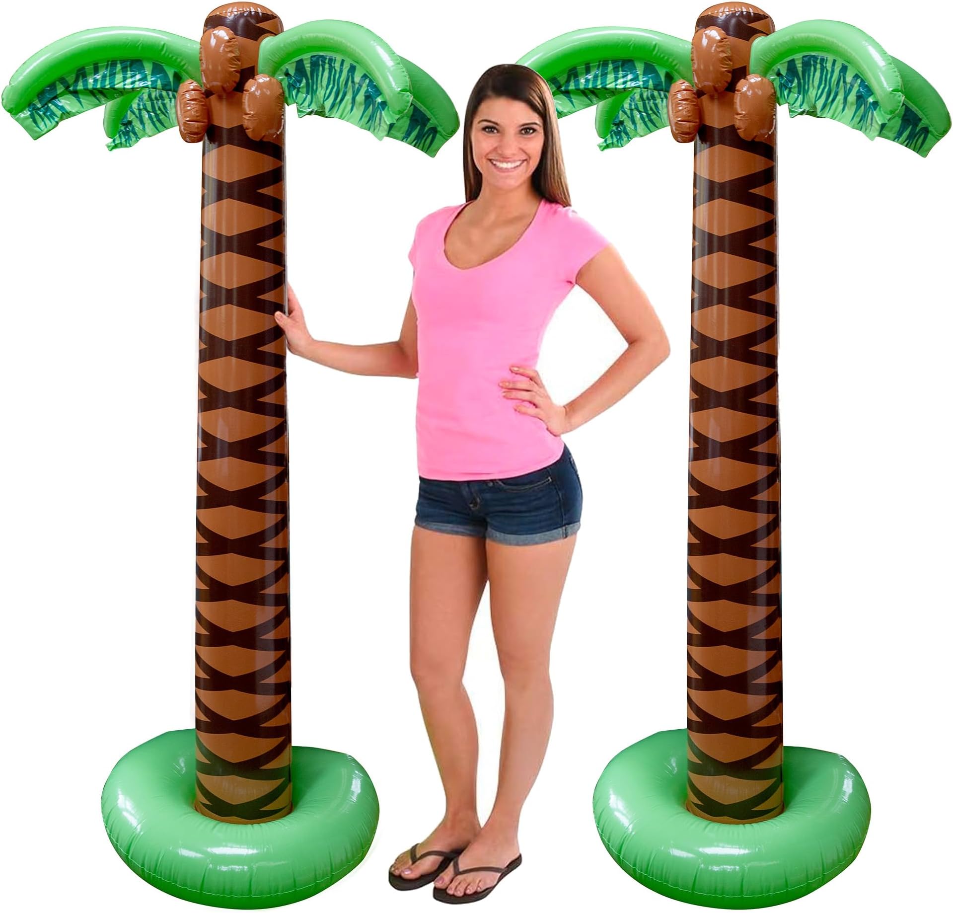 2 Pack Giant Palm Trees Inflatable - 6ft Super Sturdy Artificial Trees for Luau Parties, Beach Decoration, Pool Atmosphere, Tropical Theme Decoration and Outdoor Fun