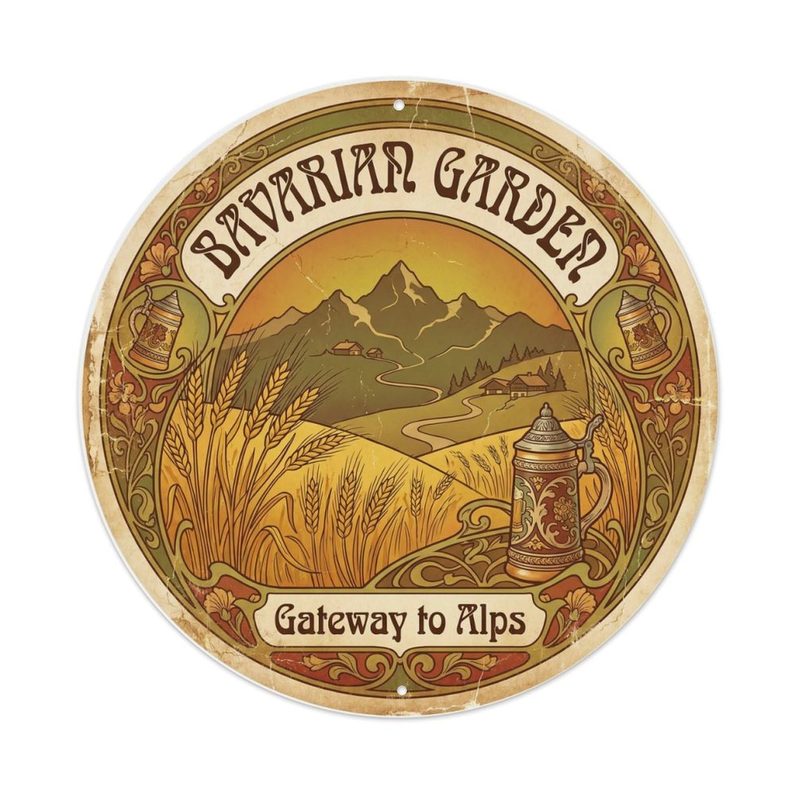 Fqnyr Style Vintage Travel Bavarian Garden Gateway Metal Tin Sign