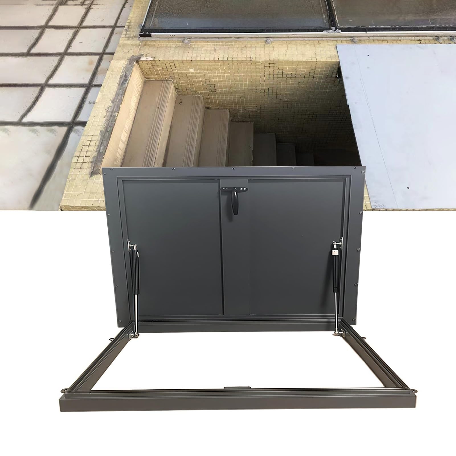 Trappe de toit verrouillable pour escalier de cave 86x45 cm en acier galvanisé étanche