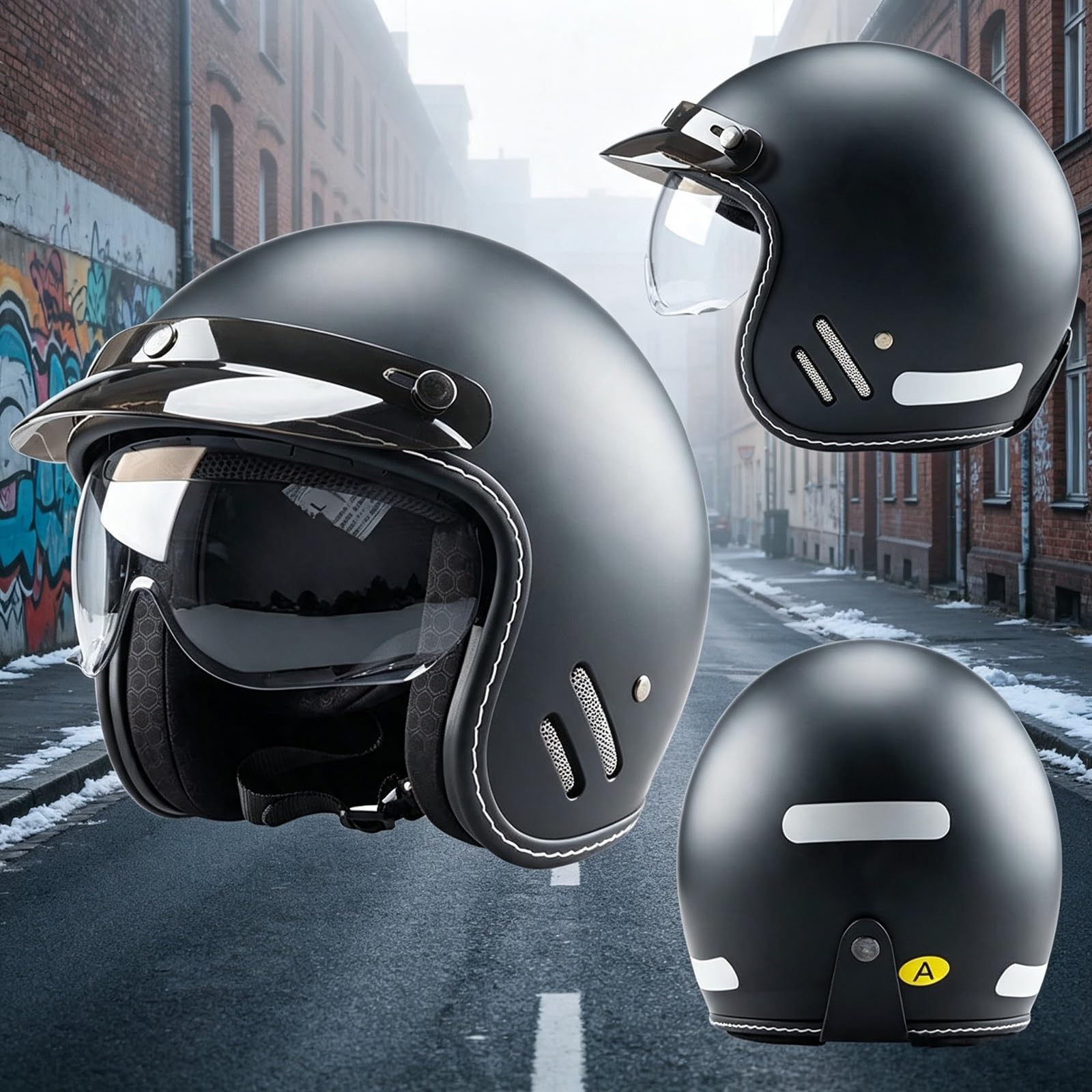 Kask Motocyklowy Otwarty Jet ECE 22.06 Rebel Retro Vintage z Blendą