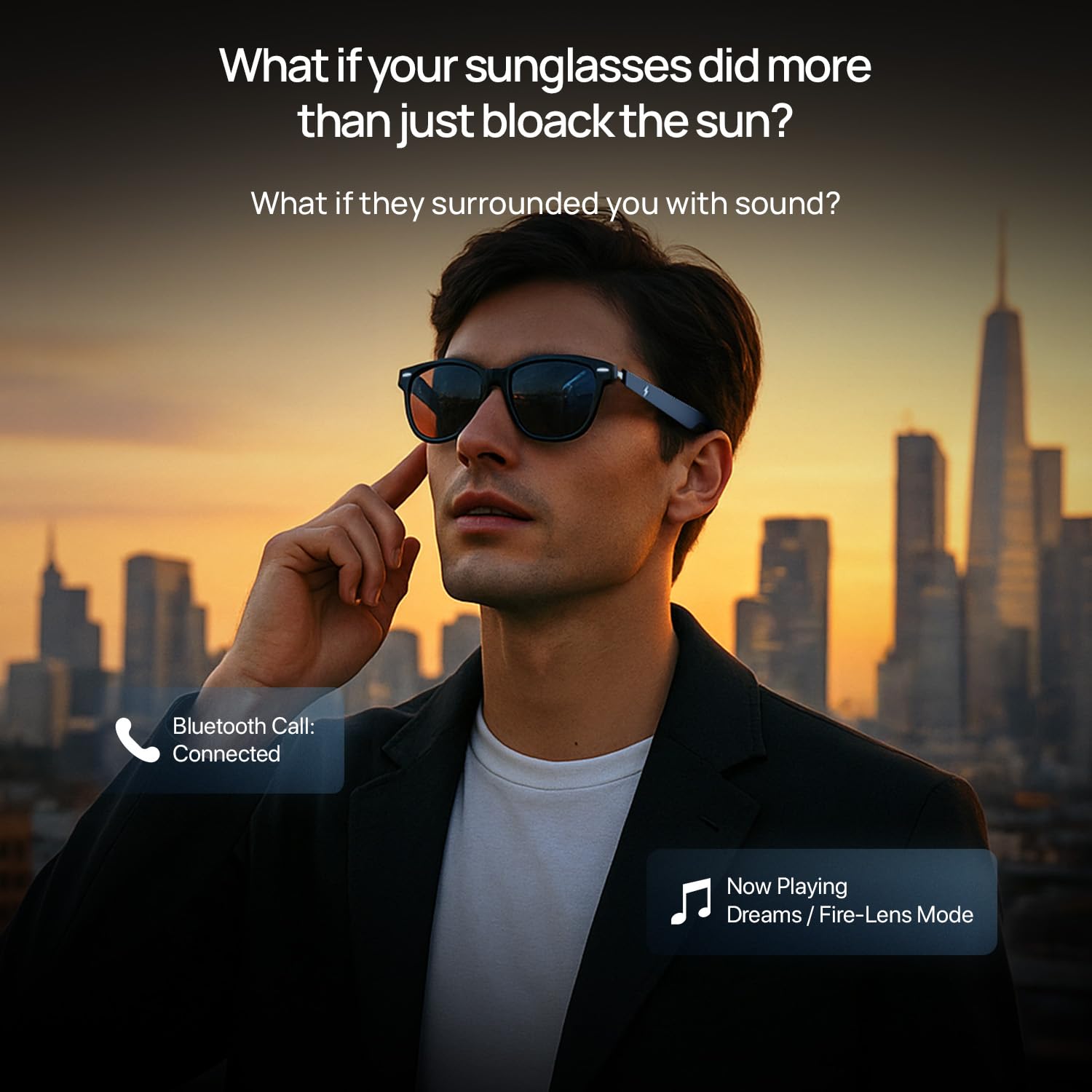Fire-Boltt Fire-Lens Dune Smart Glasses, Bluetooth Calling & Open-Ear Bluetooth Sunglasses with HD Sound & Smart Audio Touch Controls Voice Assistant (Siri/Alexa/), Fast Charging for Men & Women — Amazon image 3