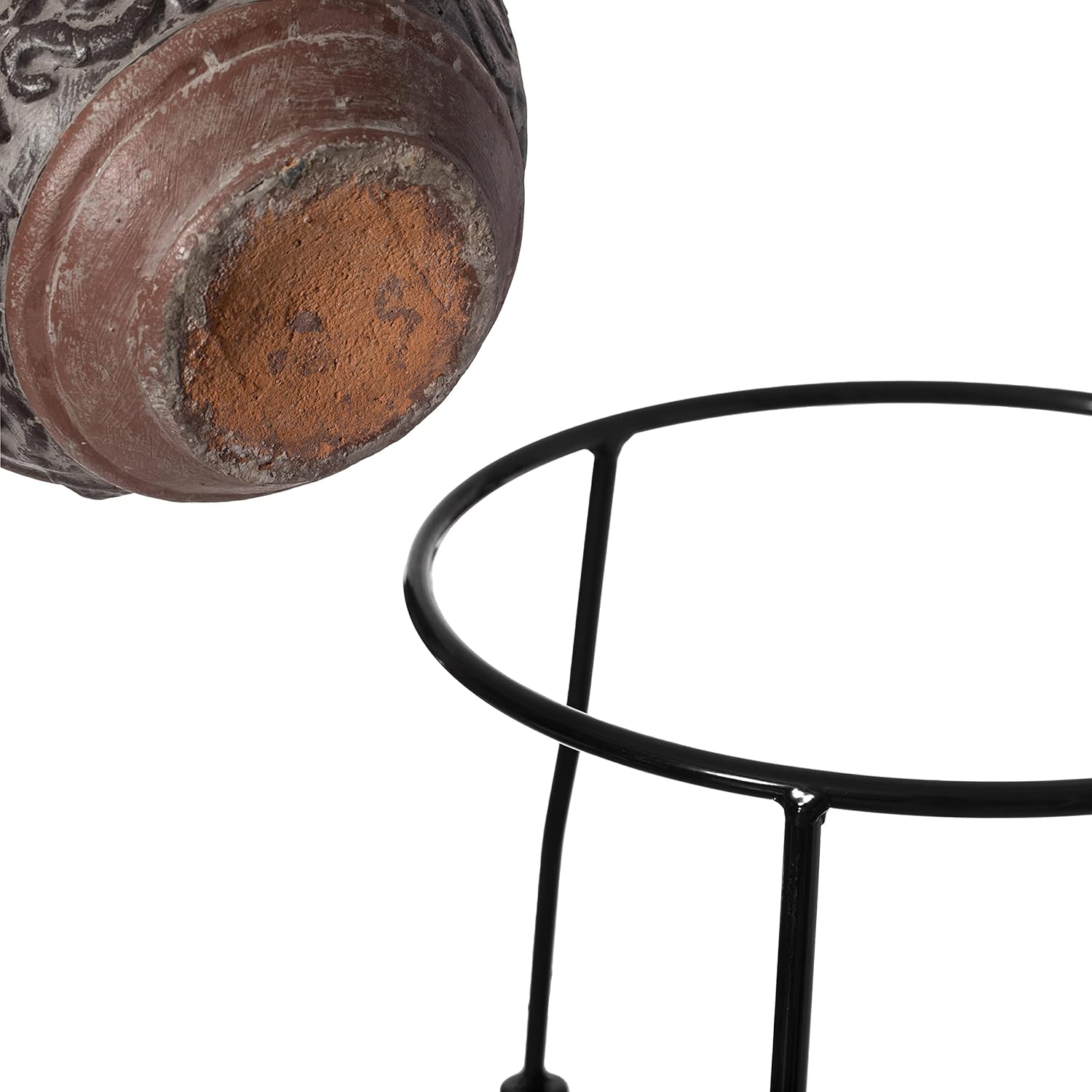 Indoor and Outdoor Small Red and Grey Grill Clay Fire Pit and Accent Design and Metal Stand