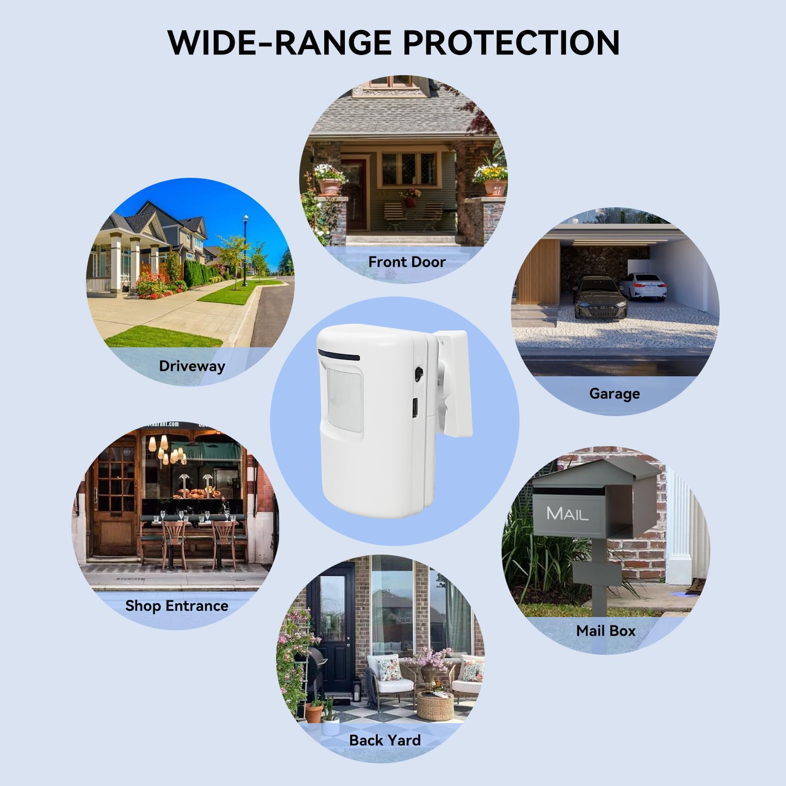 Timbre de puerta inalámbrico de largo alcance, alerta de seguridad, detector de movimiento, alarma con sensor de movimiento para monitorear y proteger la propiedad del hogar (2 receptores enchufables