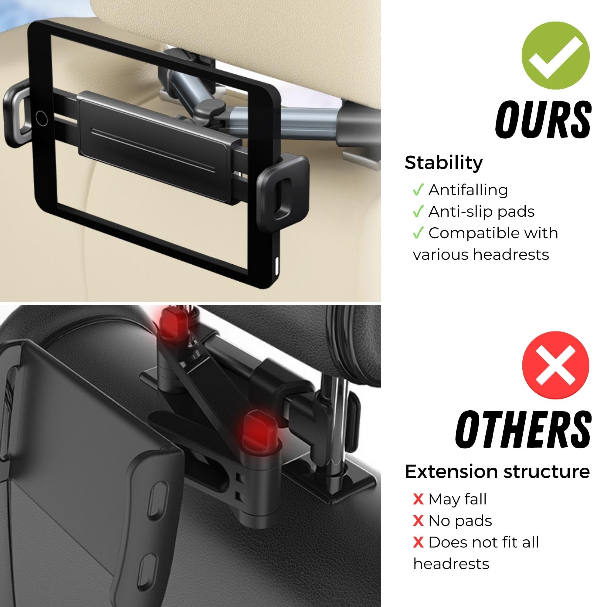 Supporto Per Tablet Da Auto Su Poggiatesta - Regolabile 360° Per Dispositivi 4.7-11" - Antiscivolo - Foto 11