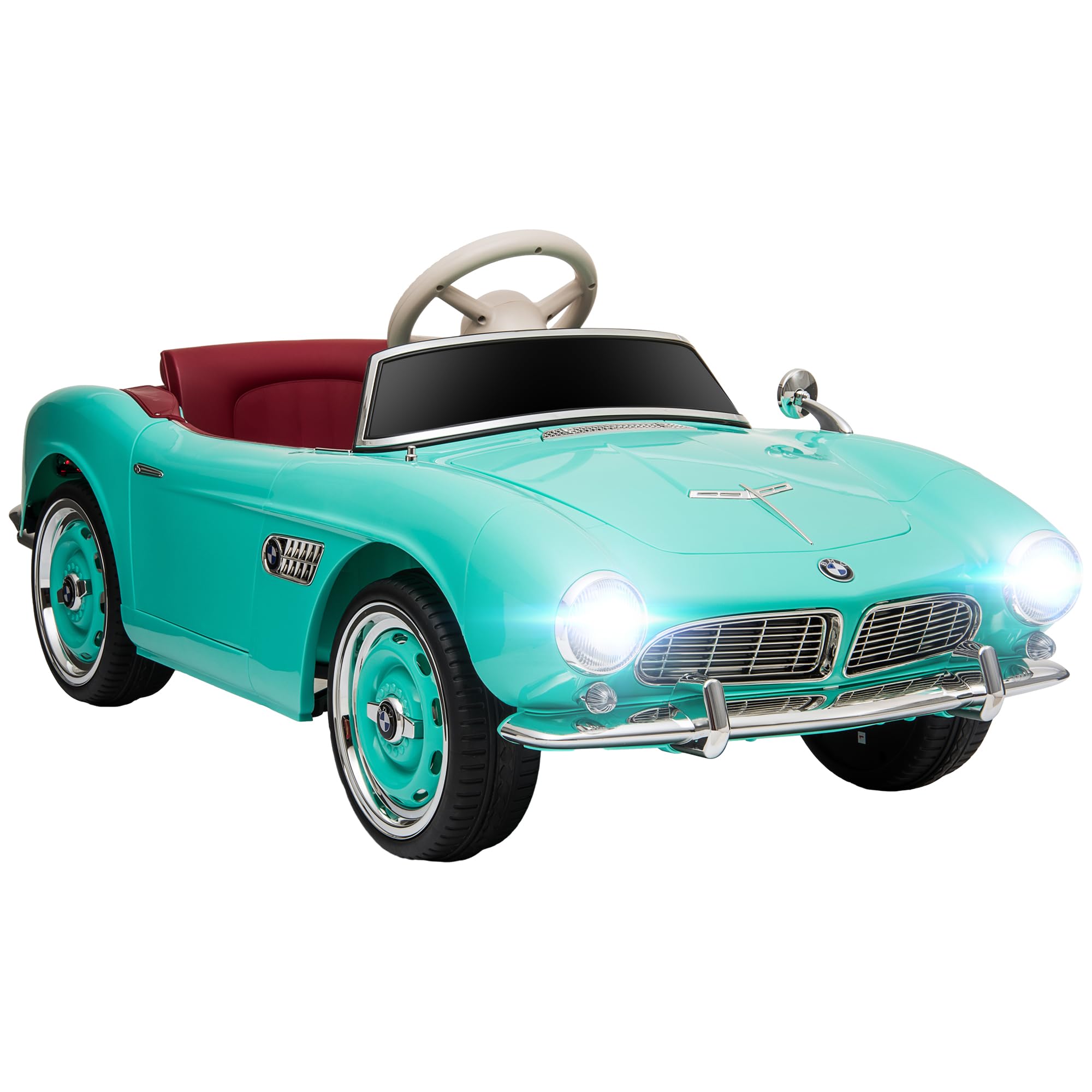 HOMCOM Coche eléctrico para niños, Licencia BMW 507, Estilo Retro Vintage, 12V, Velocidad máx. 5 km/h, Mando a Distancia, Efectos de luz y Sonido, Verde