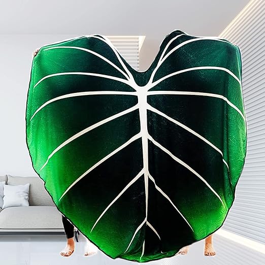 Green Leaf Fleece Blanket - Decorative, Bed, Kids, Flower, Cute Throw, Great for Plant Lovers
