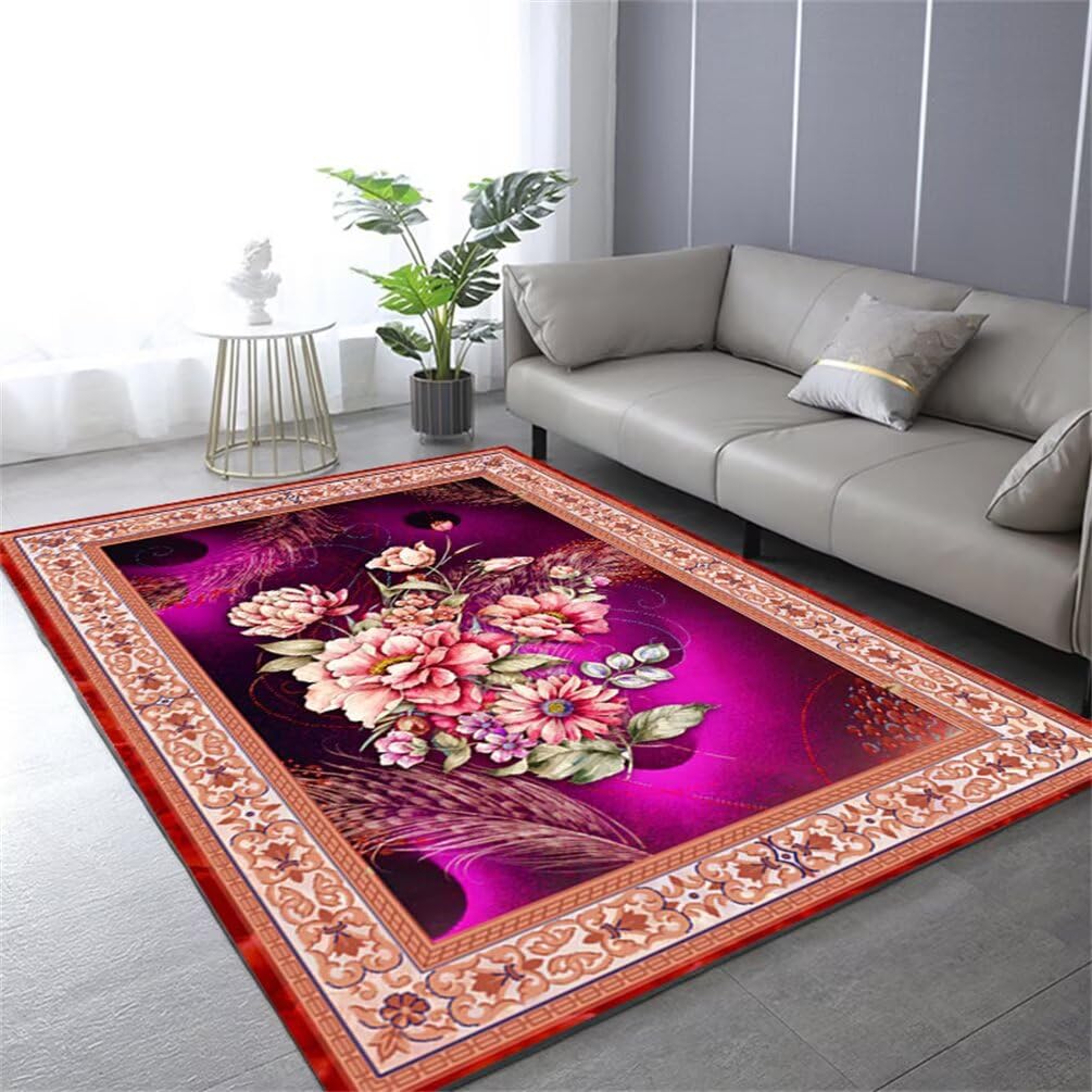 Tapis sous-chaises anti-rayures 170x230 cm | Tapis de salon doux floral rouge et violet