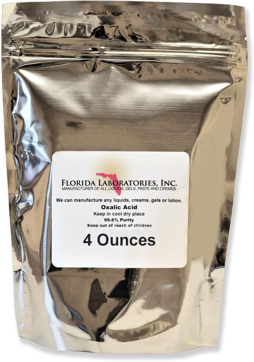 OXALIC Acid 99.6% 4 oz (Ounces) Deck, Crystals, Metal Cleaning- Rust Removal, Wood Stain Remover and More!