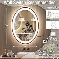 Vista 2 de Espejo de madera ovalado LED de 20 x 30 pulgadas con marco de madera clara, espejo de tocador iluminado ovalado con luces para baño, memoria