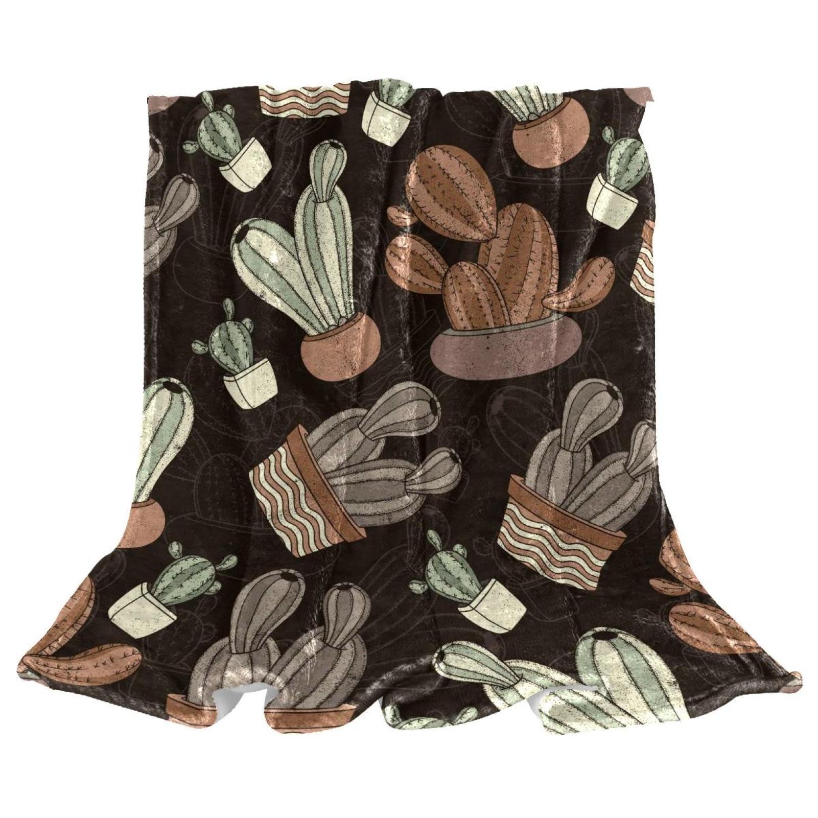 Couverture polaire cactus vintage jeté de lit doux aux finitions soignées
