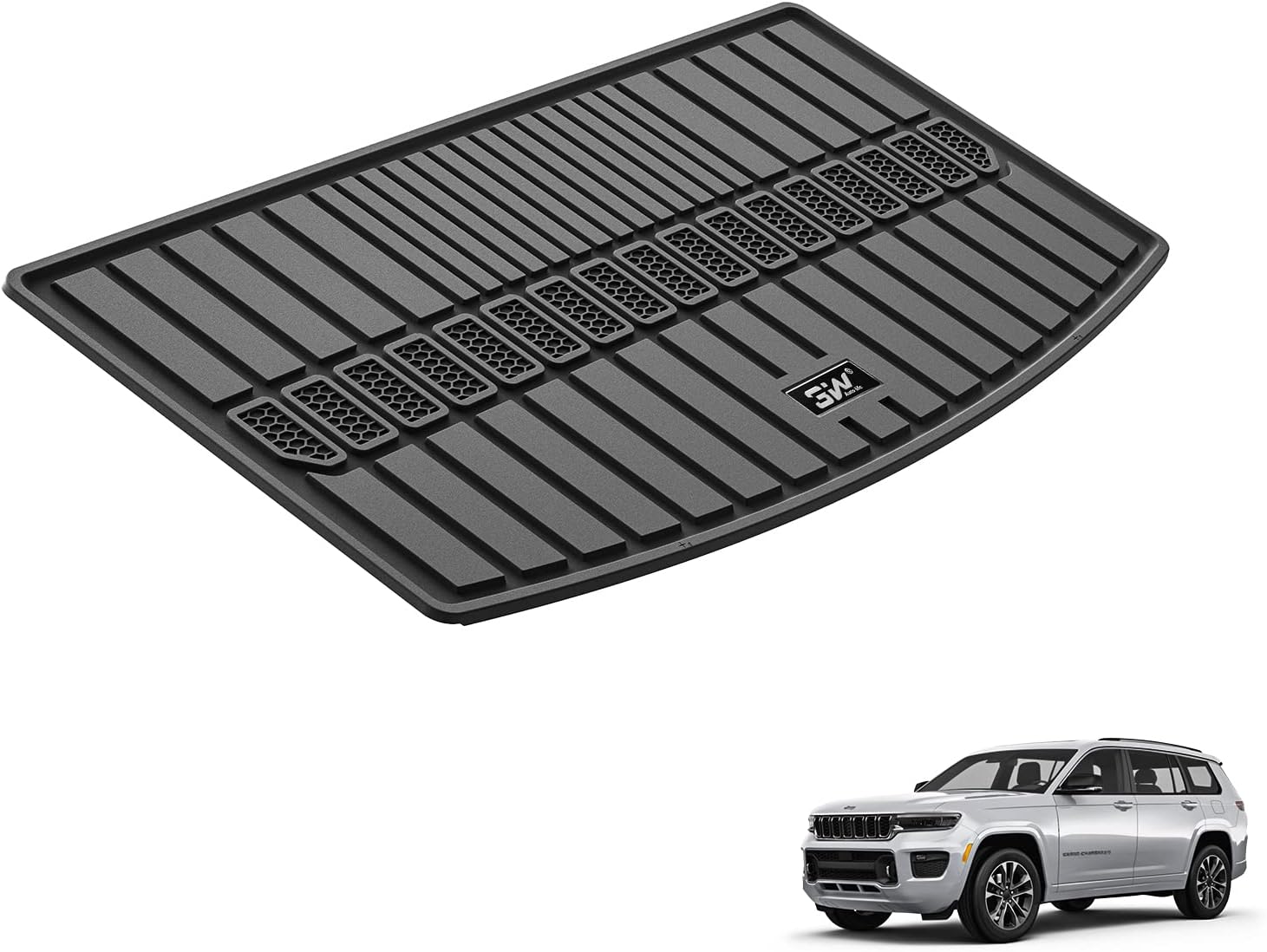 3W Cargo Liner Compatible for Jeep Grand Cherokee L 2021-2025 All Weather Custom Fit TPE Cargo Tray Heavy Duty Trunk Mats, Black Cherokee L 2021-2025 Cargo Liner