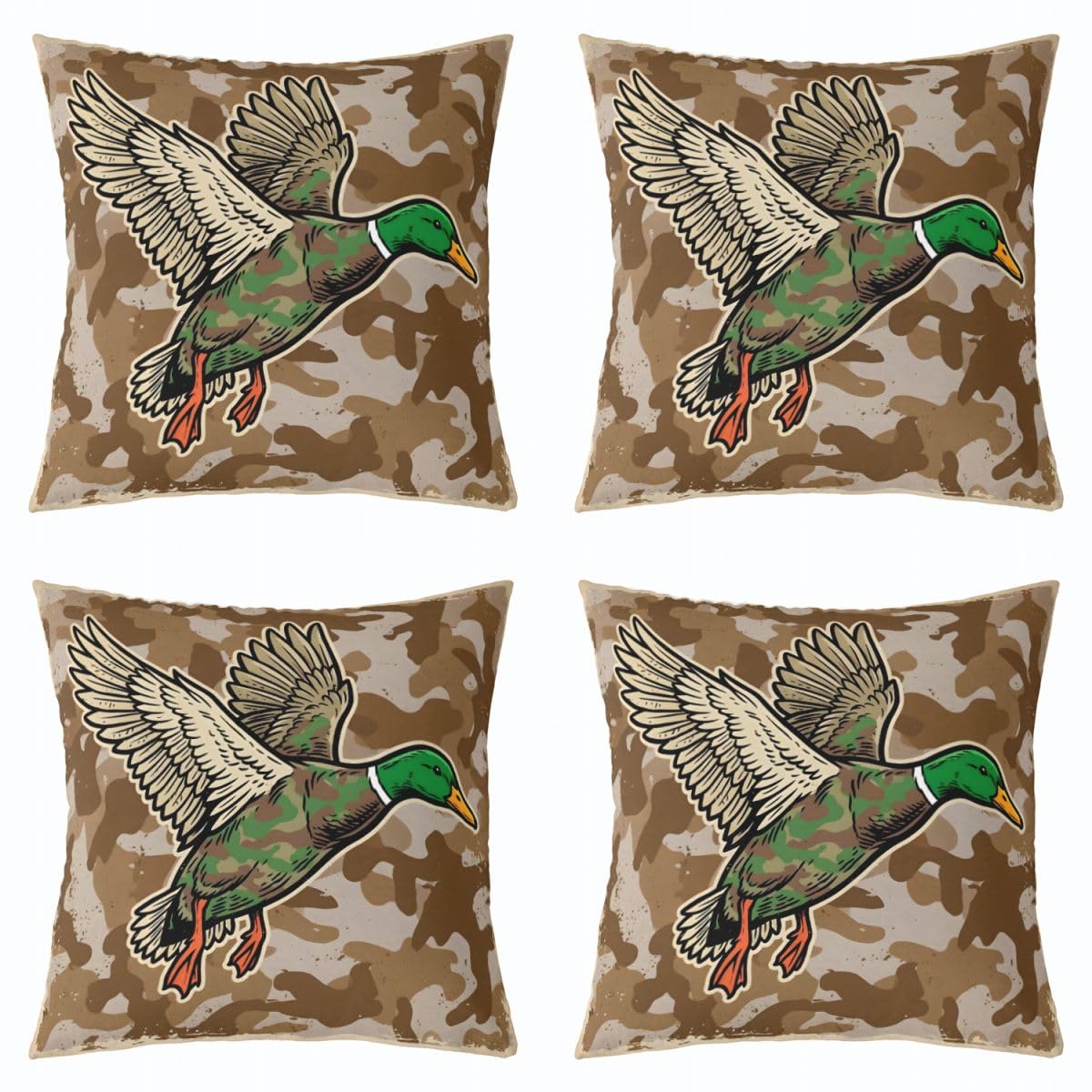 Homemissing Juego de 4 fundas de cojín de caza de pato salvaje, 50 x 50 cm, fundas de almohada de camuflaje