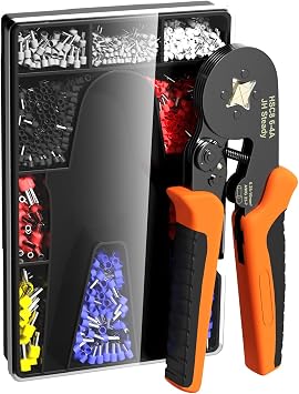 Ferrule Crimping Tool Kit AWG 23-7 Crimper Plier, Self-adjustable Ratchet Tool Set with 1200PCS Wire Ferrules Kit Wire End Terminals, Wire Ferrule Crimper for 0.25-10mm2 Cable Connectors