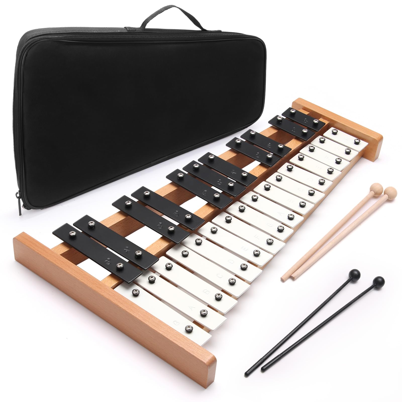 Heuyrao Xilofono pieghevole Glockenspiel 27 note, bianco e nero | Strumento a percussione in legno, 4 mazzuole incluse, borsa per il trasporto inclusa, per adulti e principianti