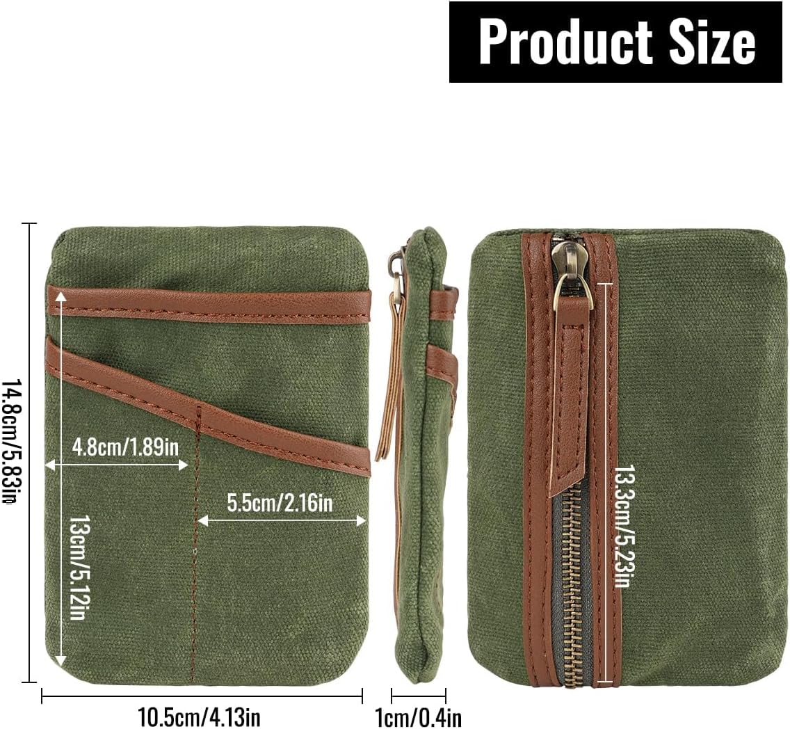 SAYRAM SP9 Pocket Organizer, Waxed Canvas EDC Pouch, Zipper Pocket Organizer Pouch for Men, Slim EDC Organizer for Coins, Notebook, Multitool, Tactical Pen image 5