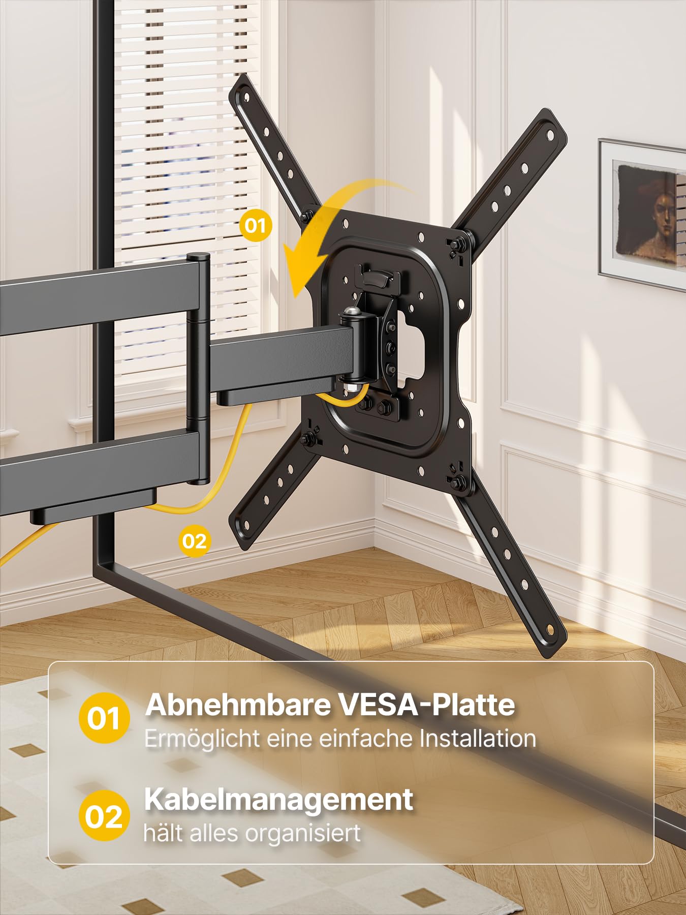 monTEK Supporto da parete per TV da 23-65 pollici o monitor fino a 35 kg, orientabile e inclinabile, con estensione da 423 mm, supporto da parete universale, VESA 400 x 400 mm