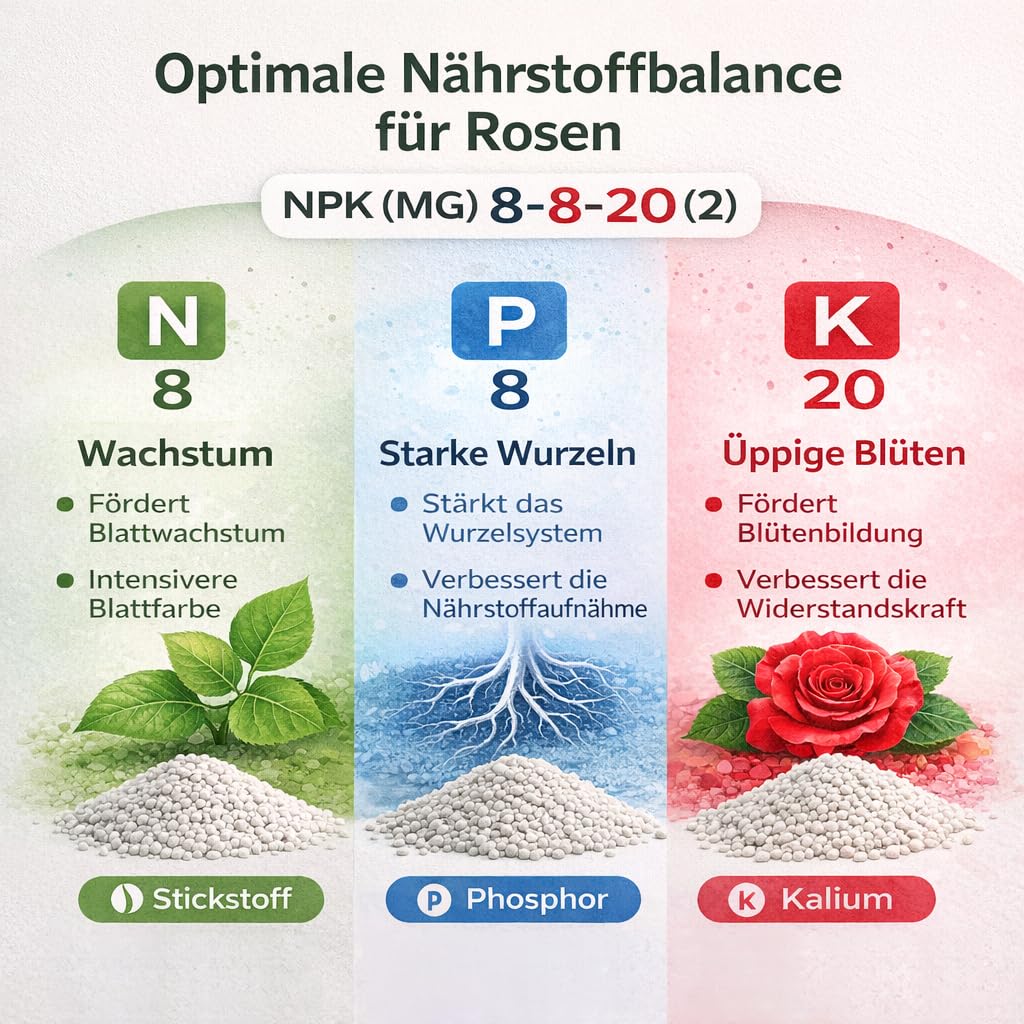 GiDeli Rosendünger 25 kg - Granulat für Rosenbeete und Zierhecken | ergiebiger Vorrat für Dauerbedarf, viel Kalium für Trockenheit und Frost, wenig Chlorid schont die Wurzeln