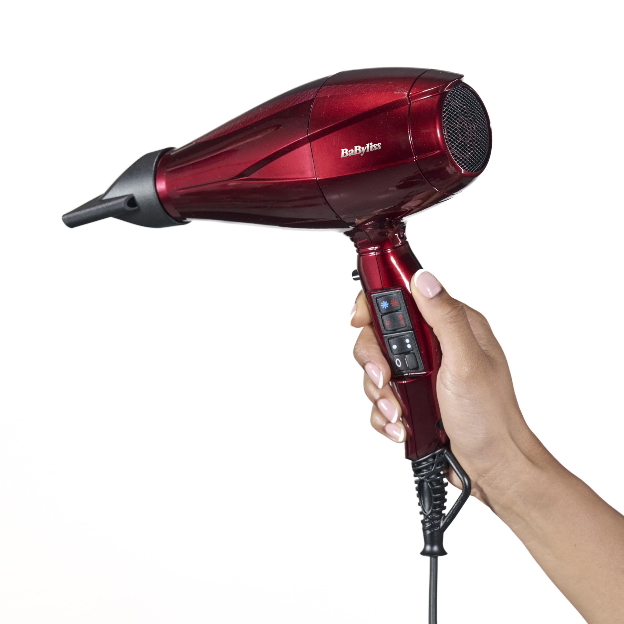 BaByliss Secador de Pelo Digital Pro con Difusor - Secador Profesional 2200W, Iónico, Secado ultrarrápido, Fabricado en Italia, 2 ajustes de Calor y 2 velocidades, Botón Turbo, Aire frío, Rojo, 6001DE