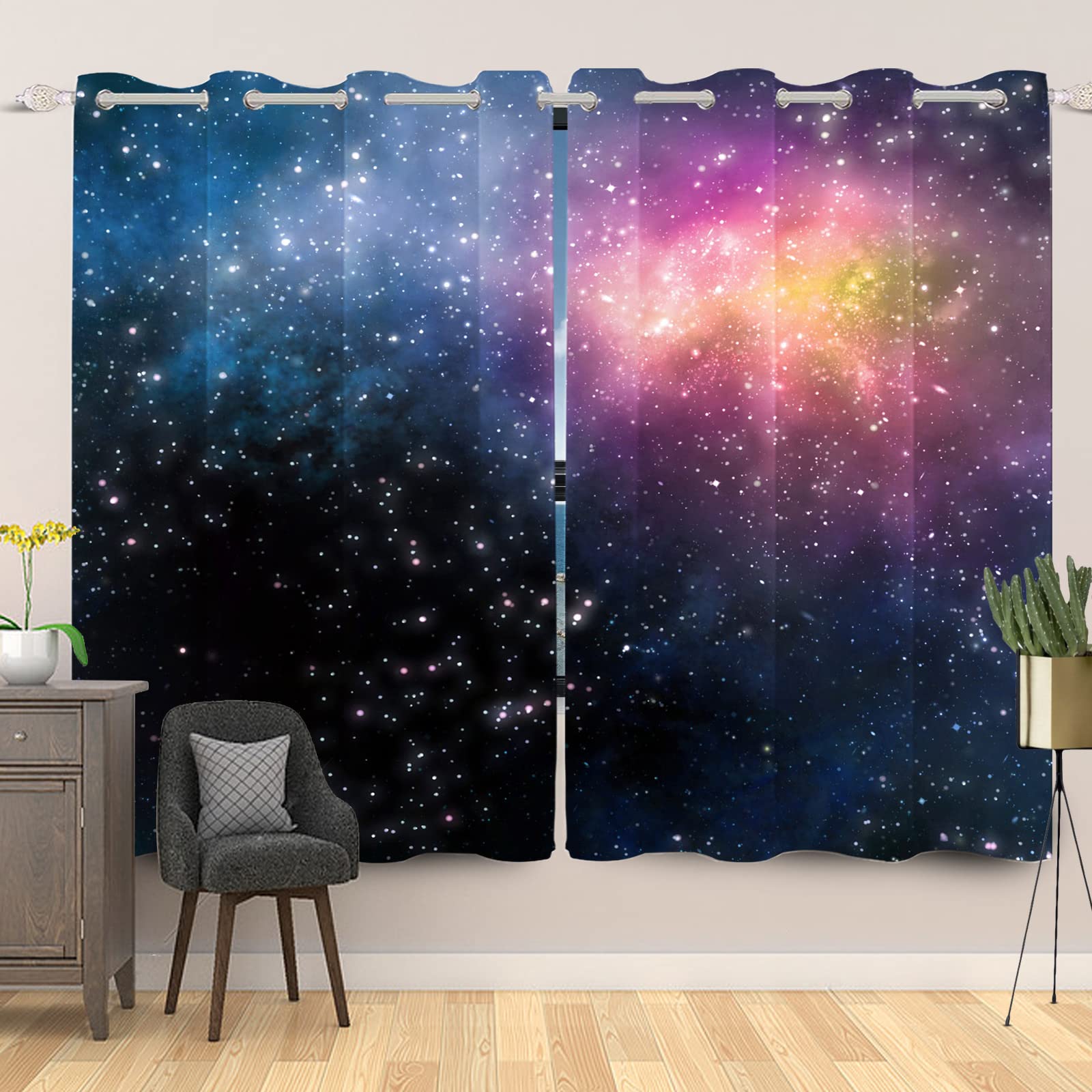 132x214cm Tenda con occhielli Galaxy per la camera dei bambini Spazio Nebulosa Sognante Cielo stellato Divisori termici Tende oscuranti per finestre Sala giochi Soggiorno,2 pannello