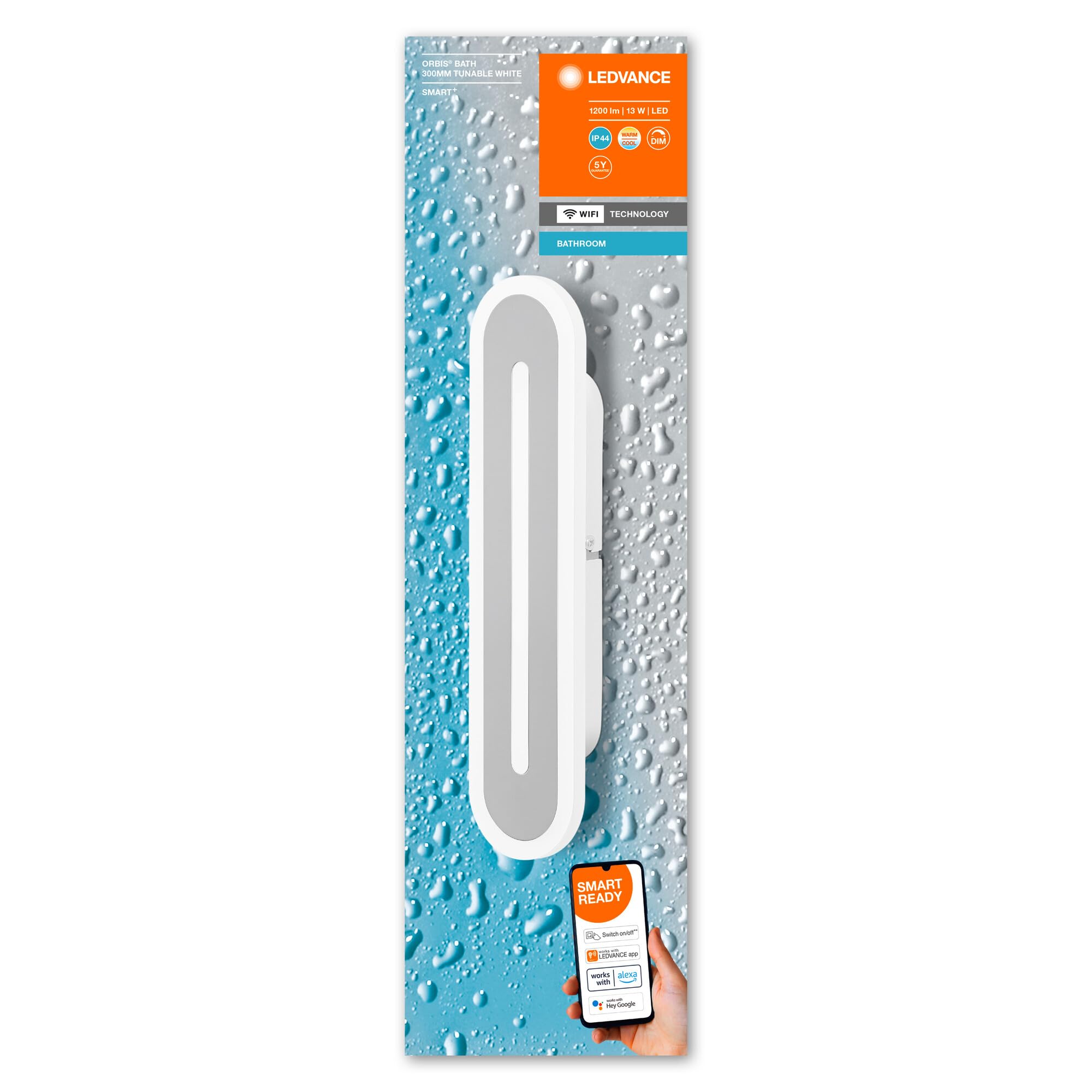LEDVANCE Apparecchio di illuminazione: SOFFITTO E PARETE DECORATIVO BAGNO CON TECNOLOGIA WIFI /13W, 220…240V, ampiezza fascio luminoso: 110, Tunable White, 3000…6500K, materiale del corpo: steel, IP44