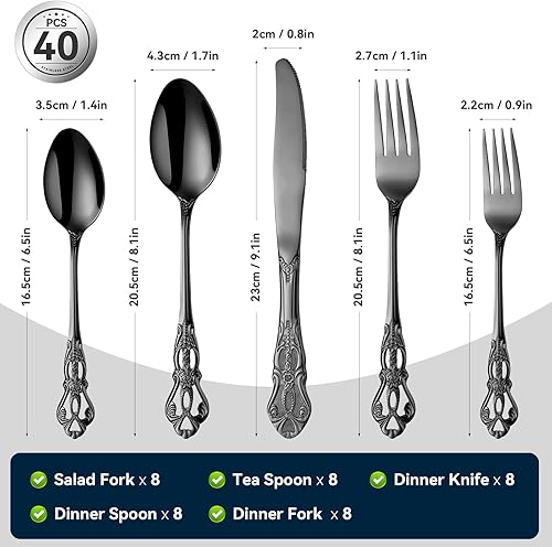 Miniatura 8 de Poylim - Juego de cubiertos de acero inoxidable, 8 unidades, color dorado