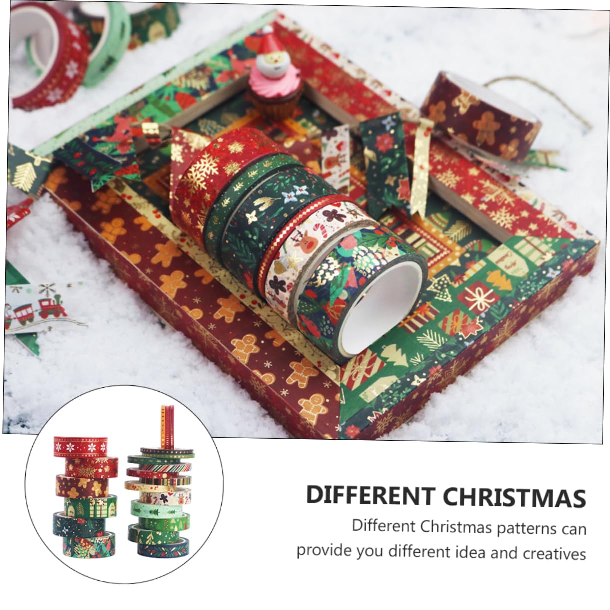VILLCASE 63rotoli Nastro Adesivo Decorativo Natalizio Washi Tape Con Motivi Festivi Per Crafting e Decorazioni Di Natale Facile Da Staccare e Riposizionare Senza Residui Di Colla