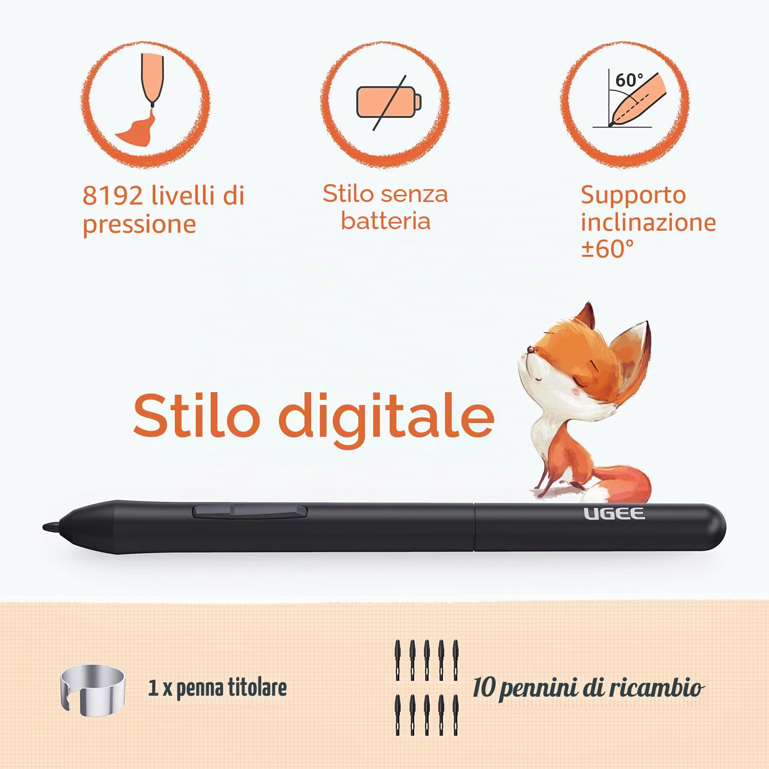 UGEE S640 Tavoletta Grafica da 6,3x4 Pollici di Area Attiva, Tavola Grafica con 10 Tasti di Scelta Rapida, Penna Senza Batteria con 8192 Livelli di Pressione