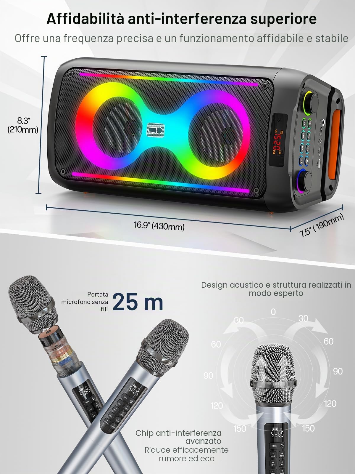 Macchina per karaoke per adulti, altoparlante Bluetooth portatile con 2 microfoni wireless, sistema PA con luci da discoteca per grandi feste, all'aperto, supporta USB/TF/REC/AUX