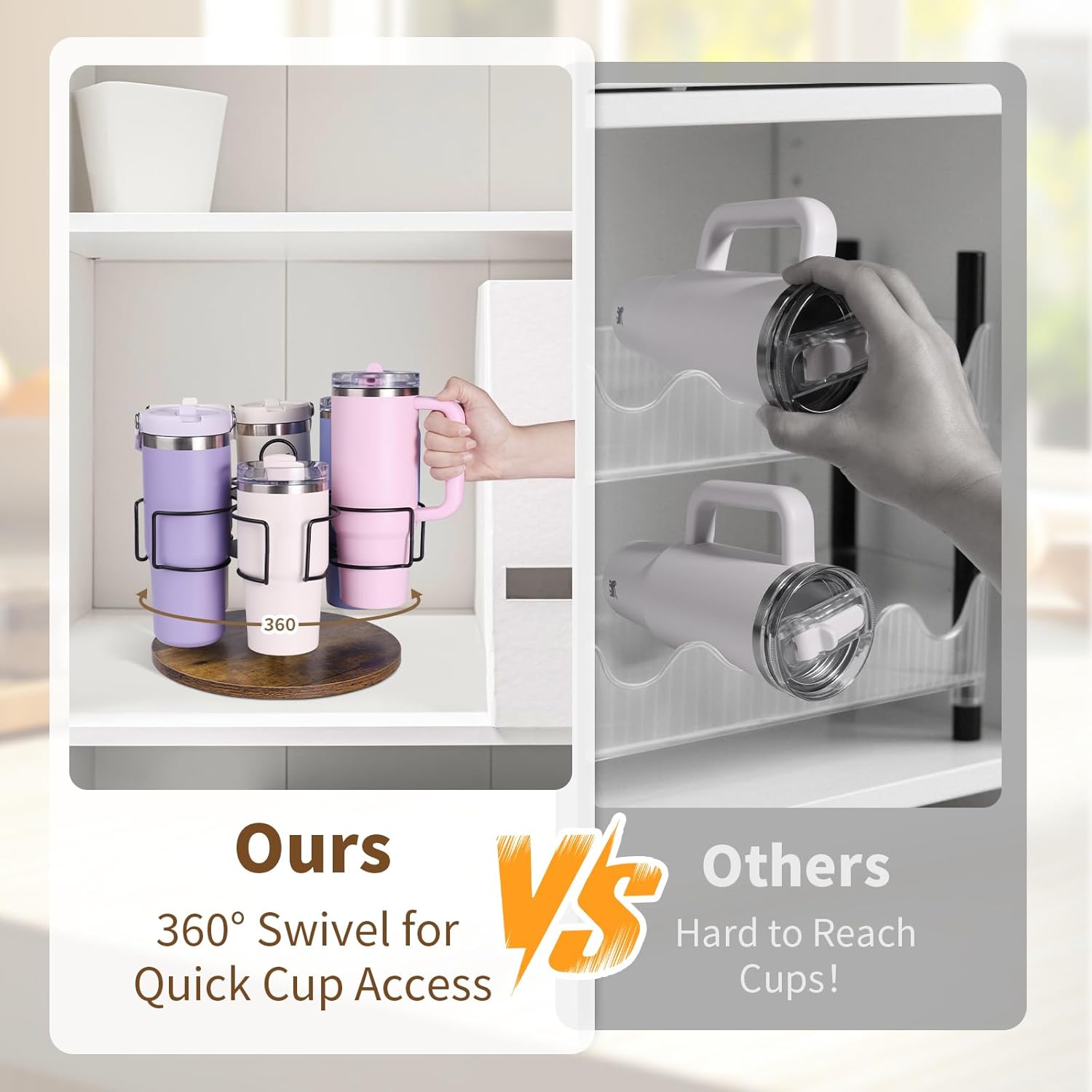 Tumbler Organizer for Stanley 40 oz/30 oz/20 oz, Water Bottle Organizer, Rotating Stanley Cup Holder for Cabinet Organizer, Easy to Install & Carry Stanley Cup Accessories