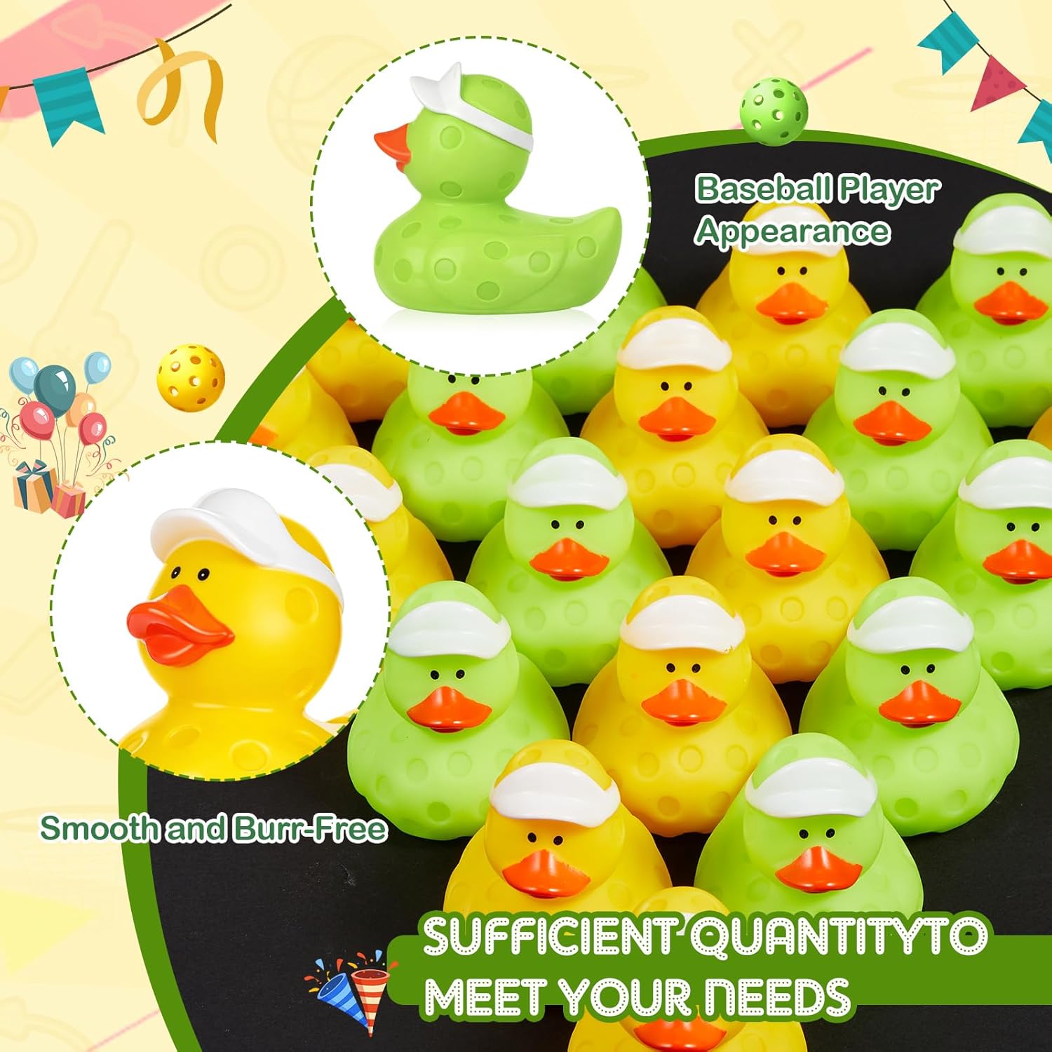 Deekin 50 Pcs Dink Ball Rubber Ducks 2 Inch Bulk Sport Party Favors for Team Events Decorations Birthday Party Supplies Club Player Gift