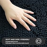 Vista 5 de Juego de 3 alfombras de baño de felpilla ultrasuave, antideslizante y súper absorbente, parte inferior de PVC fuerte, lavable a máquina, para Negro