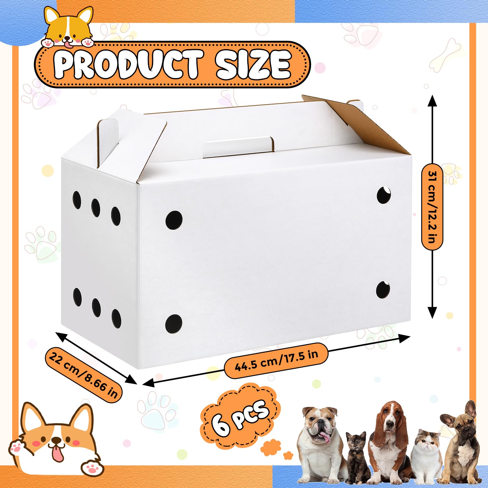 Gilprop 6 Pack Cardboard Pet Carrier 17.5 x 8.66 x 12.2 Inches Small Animal White Puppy Cat Pet Transport Carrier Cardboard Box for Chicken Hamsters Gerbils Birds Travel Box