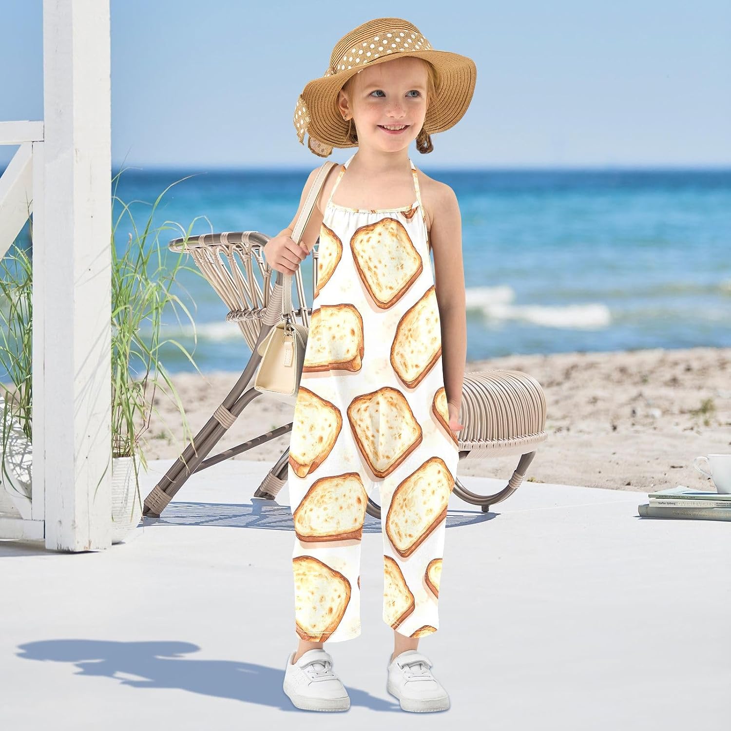 Bread Slice Toddler Girl Clothes Sleeveless Romper Jumpsuit for Girls Summer One Piece Romper Pants Size 1-6T