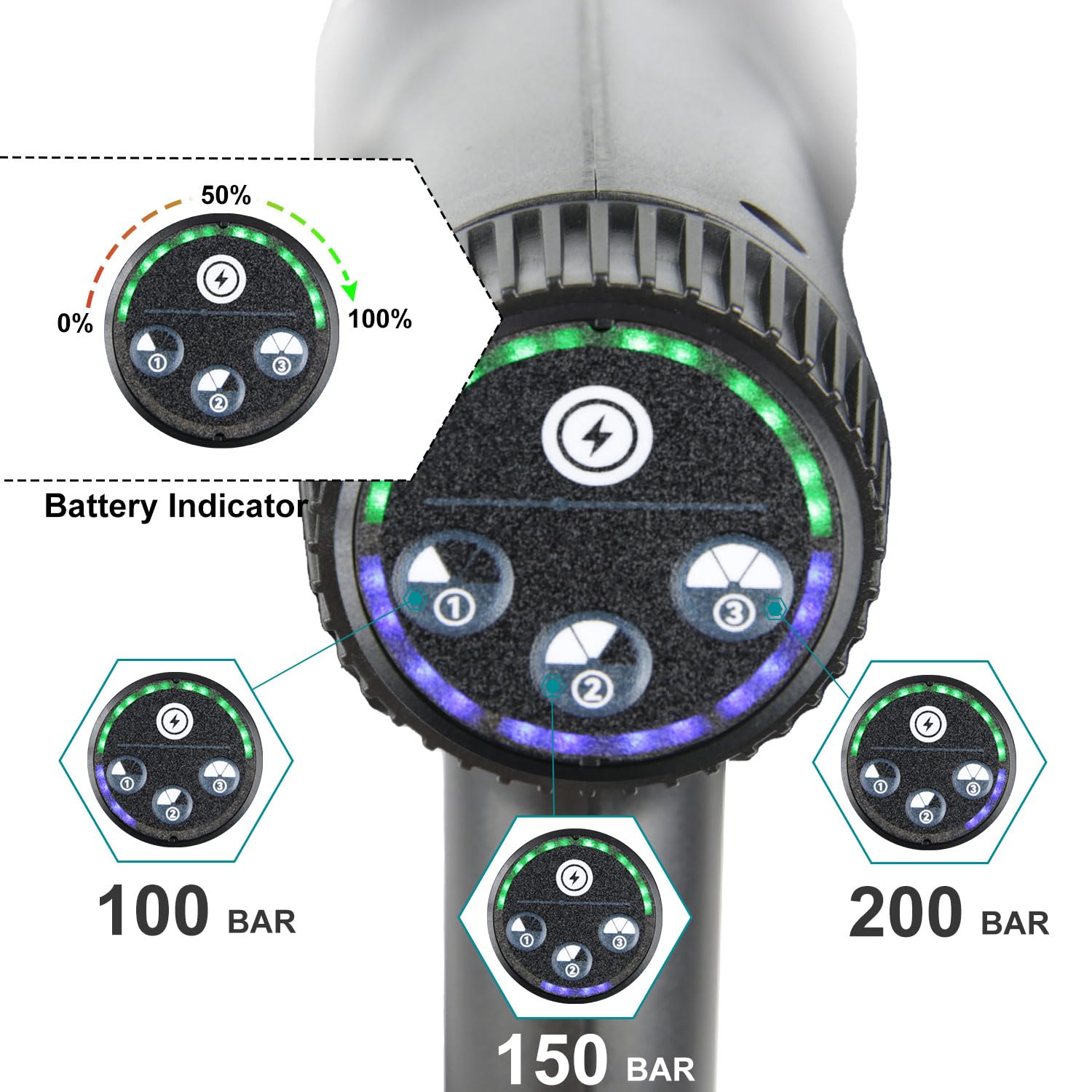 Akumulatorowa myjka wysokociśnieniowa 21V Max 200Bar, mobilna myjka wysokociśnieniowa z akumulatorem 3,0Ah, myjka ciśnieniowa z wyświetlaczem LCD z wydajnością i 3 prędkościami (czarna z 2
