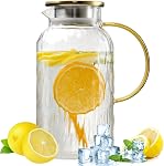Wlasss Glass Pitcher with Lid, 68oz / 2L Glass Water Jug with Lid, Heat Resistant Juice Jug, Glasses Water Pitcher with Handle for Coffee, Milk, Cold or Hot Beverages,Gifts for Mom