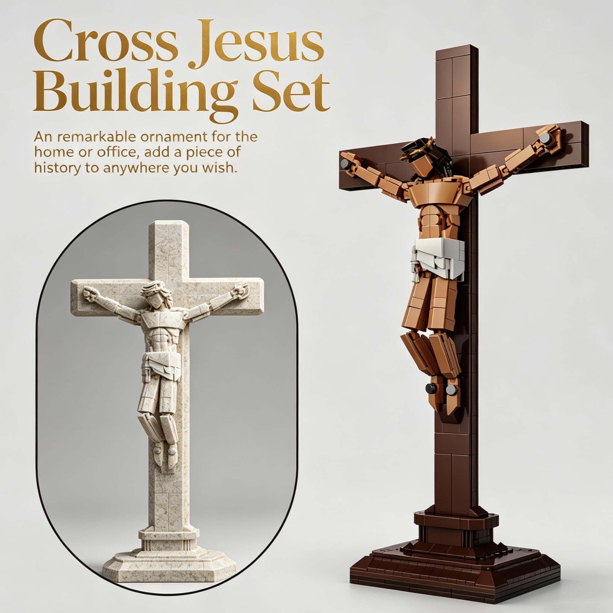 Jesús y Cruz Bloques de Construcción, 588 Piezas Figuras de Jesús Bloques de Encaje, Conjunto de Construcción de Figura Cristiana Creativa, Juego de Regalo para Adultos