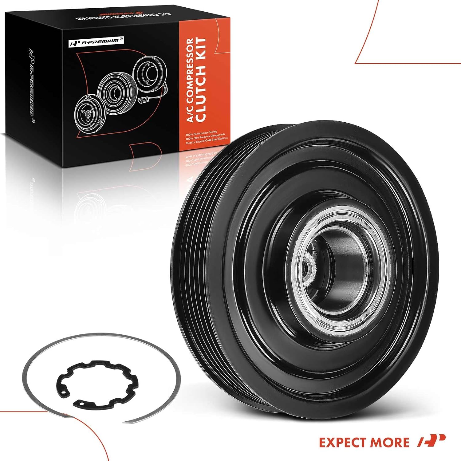 A-Premium Air Conditioner AC Compressor Clutch Kit Compatible with Audi A6 2006-2007/2009-2011, A6 Quattro 2005-2011, 3.0L 3.2L, with 6-Groove