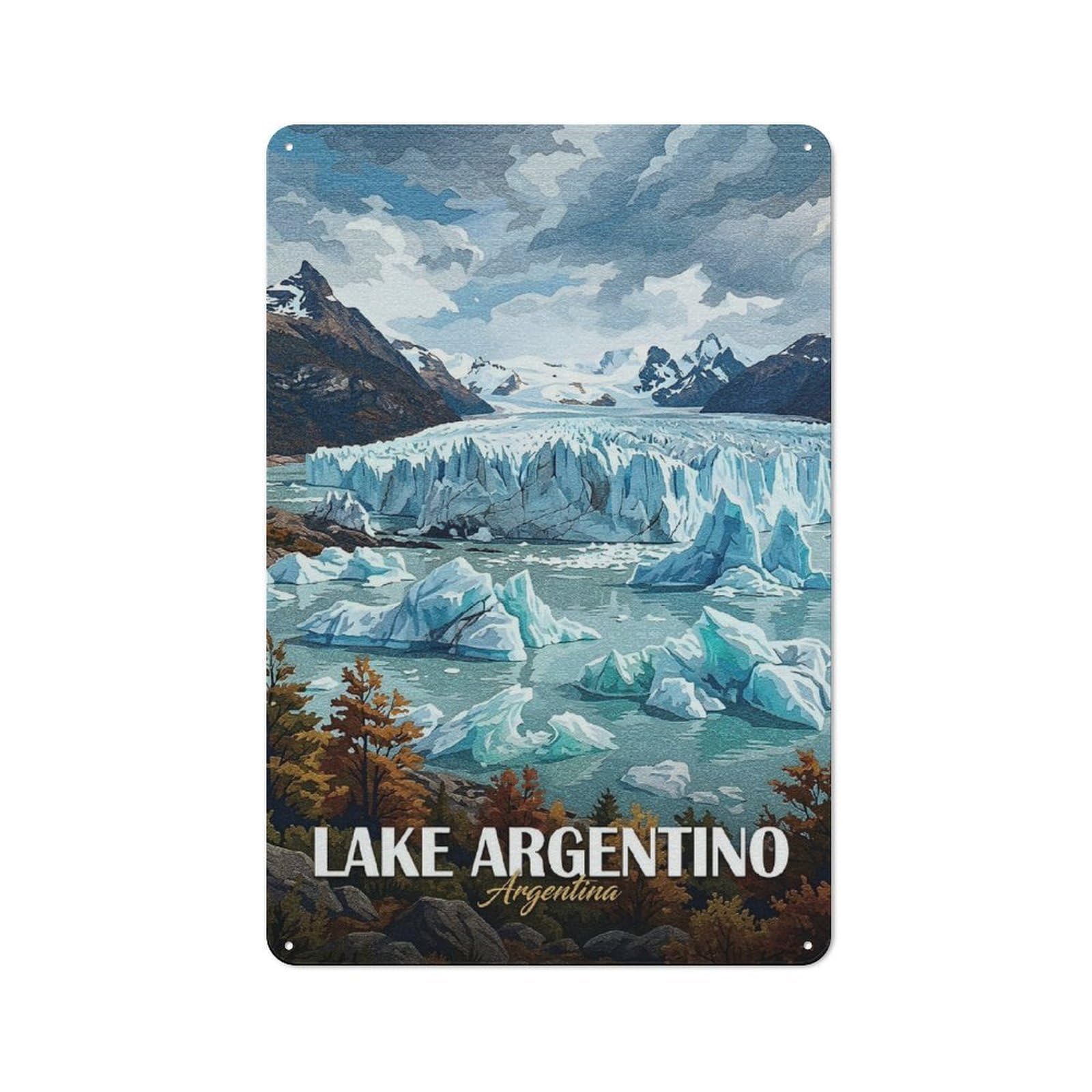 Junmoney Style-21 Lake Argentino, Argentina Travel Metal Wall Plaque 30X20cm, Character Room Wall Plaque For Hallway, Home Bar, Garage Or Study