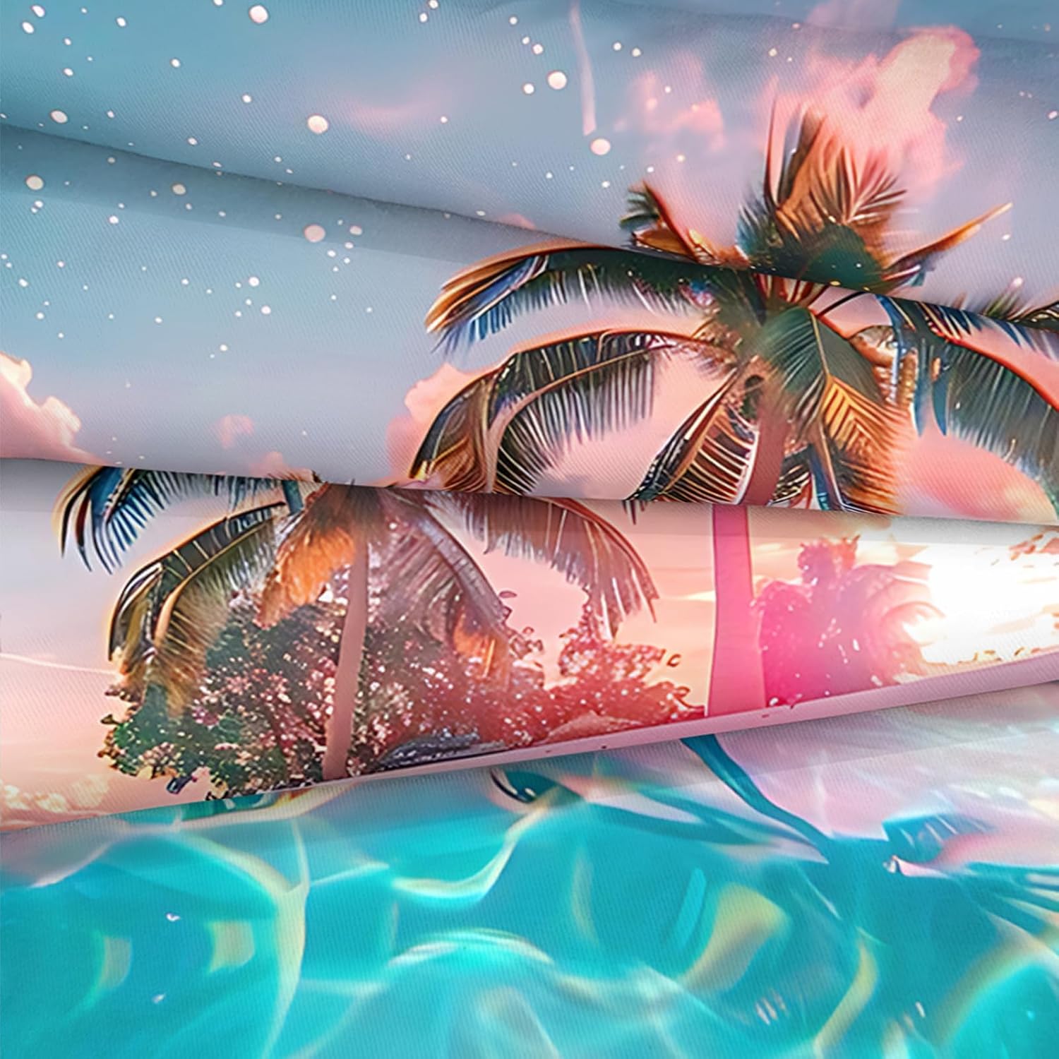 Bedrom Ocean Beach Comforter Set Queen Palm Tree Tropical Bedding 4 Pcs Pink Sunset Blue Coastal Romantic Natural Comforter Hawaii Beach Bedroom Decor
