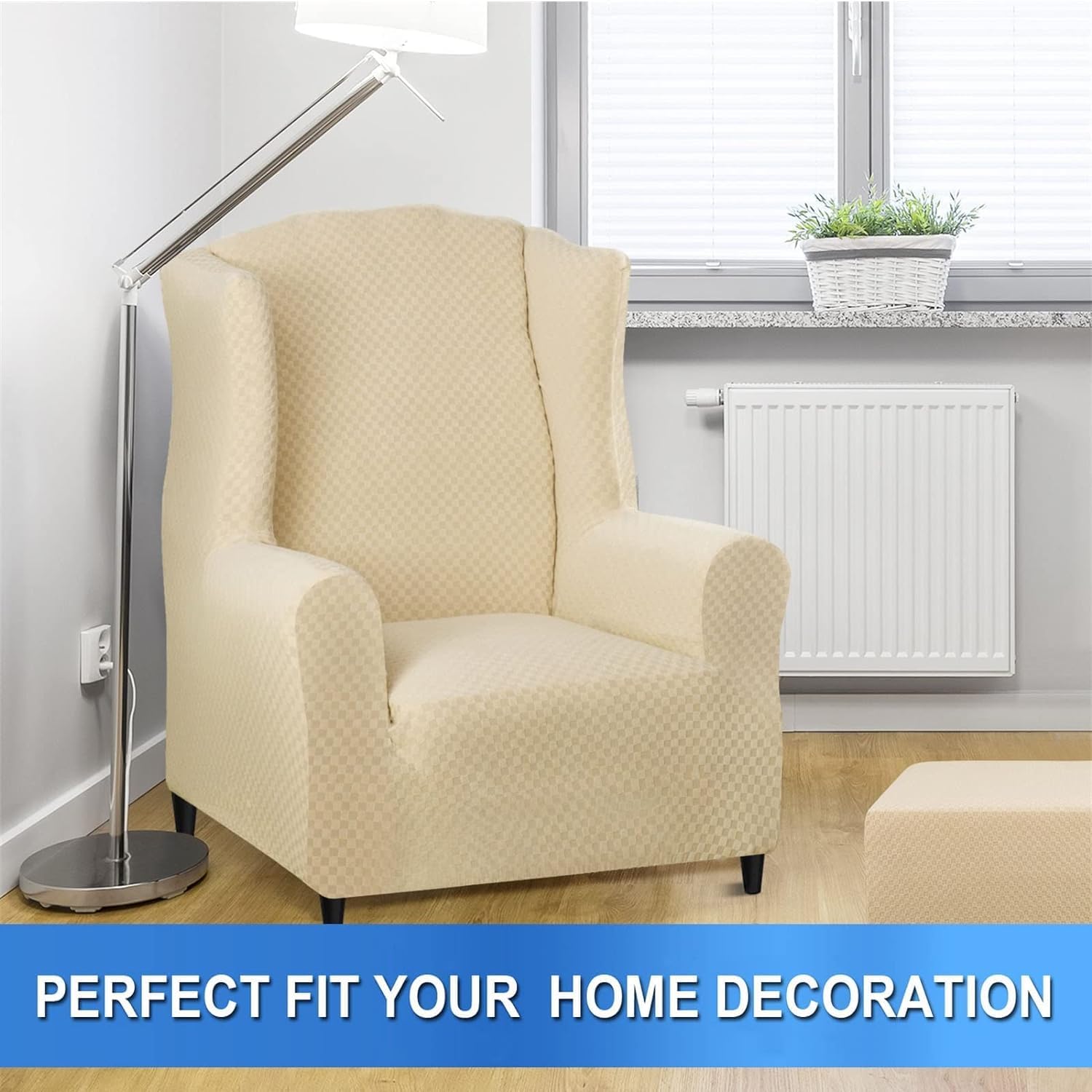 Wingback Chair Slipcover, Stretch Sofa Cover,with Elastic Bottom, Spandex Jacquard Fabric Small Checks (G.)