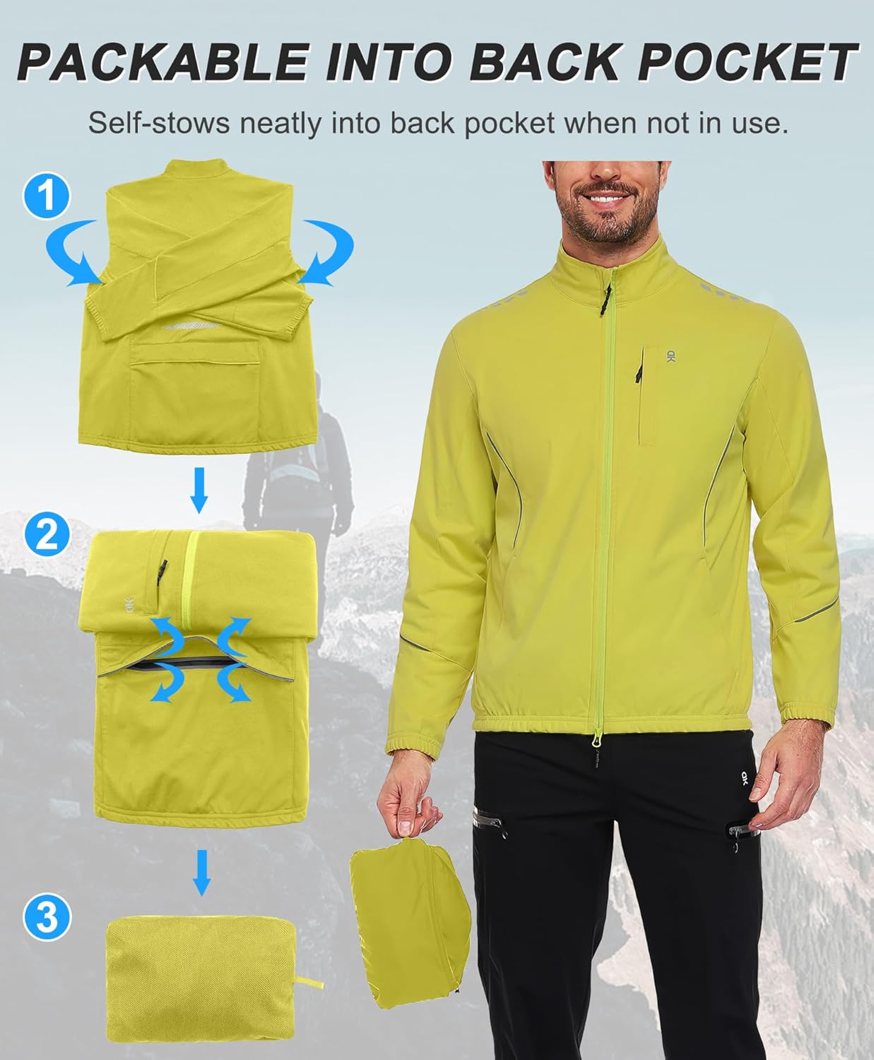 Little Donkey Andy Men's Cycling Jackets Reflective Packable Running Jacket Windproof Water-Resistant for Hiking Biking