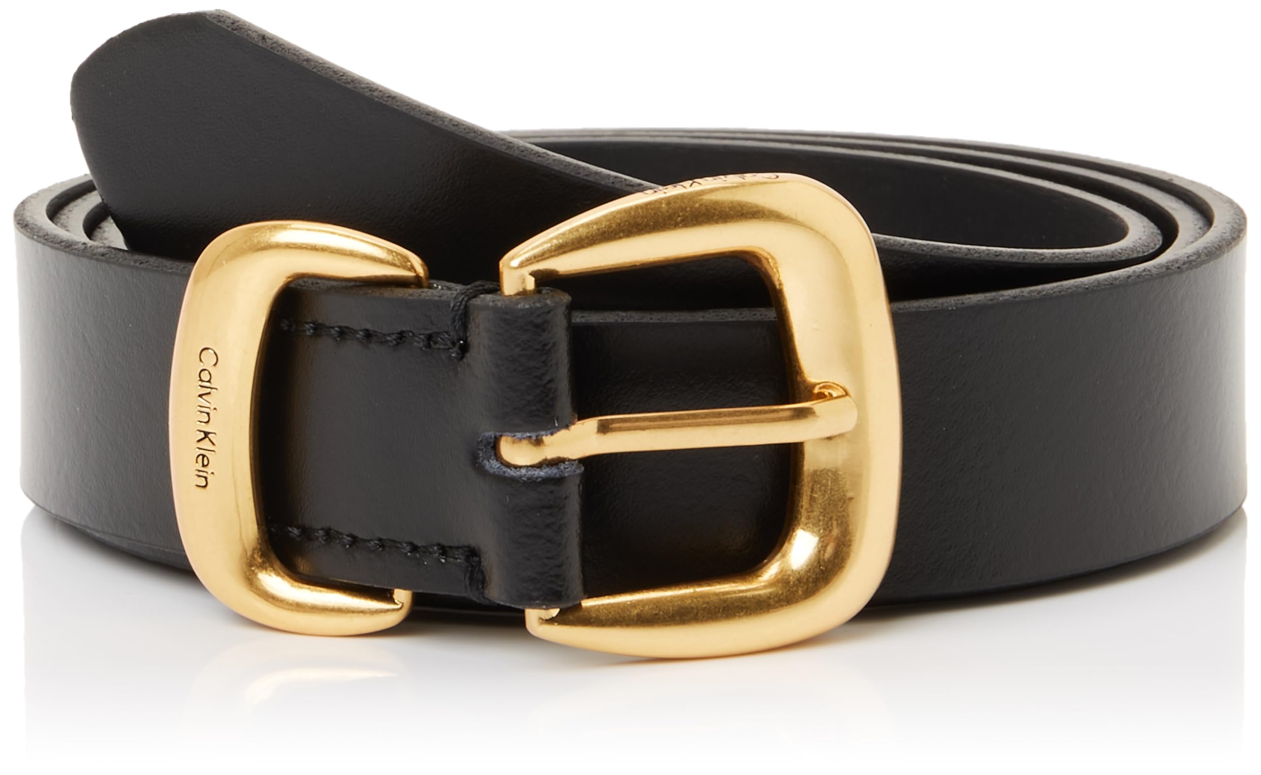 Calvin Klein Women's SARAH 2 PIECE LOGO BUCKLE BELT 2 LV04K7012G Belts, Black (BLACK/TUMBLED DEEP GOLD), 95