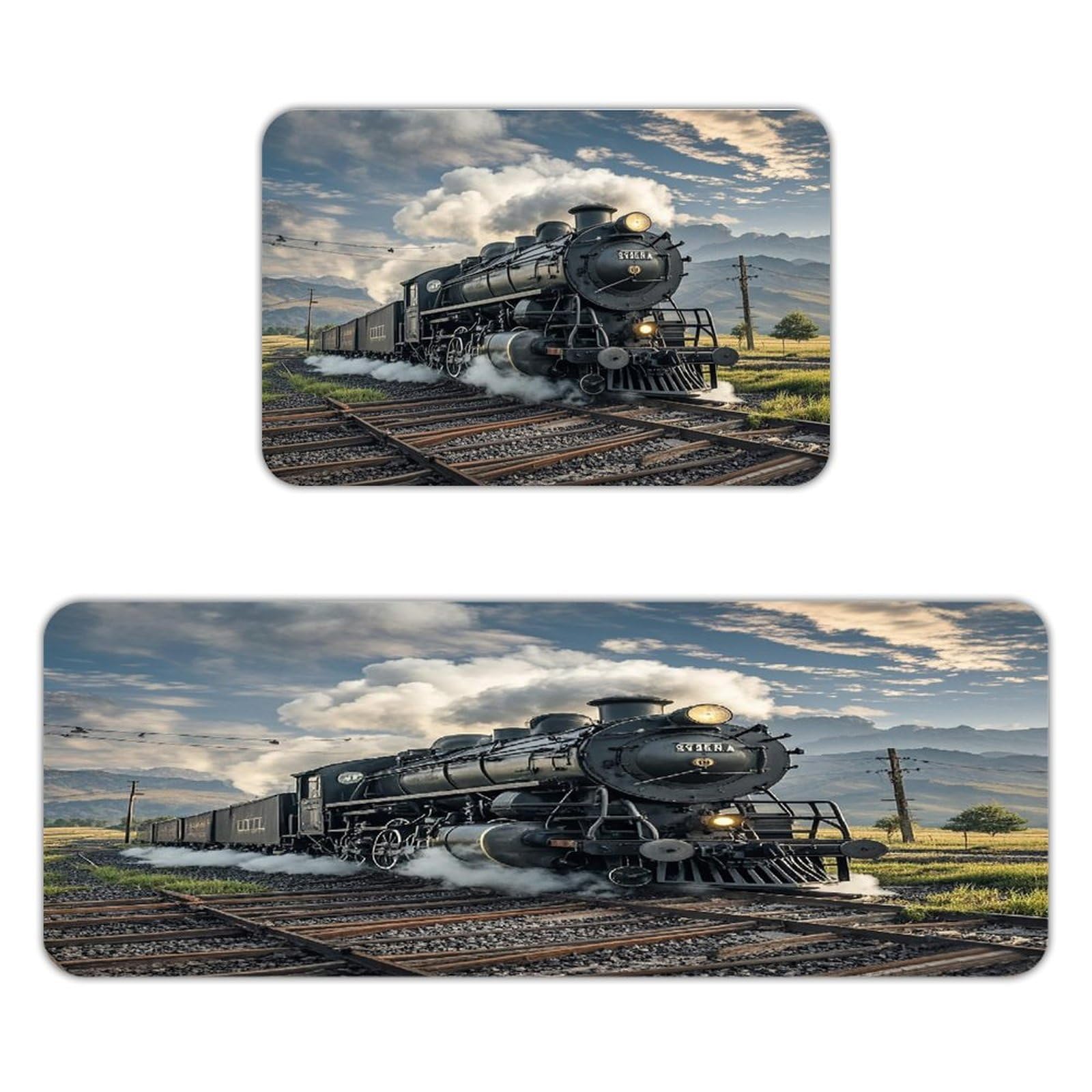 Alfombrillas de cocina antifatiga y acolchadas con diseño de locomotora de vapor