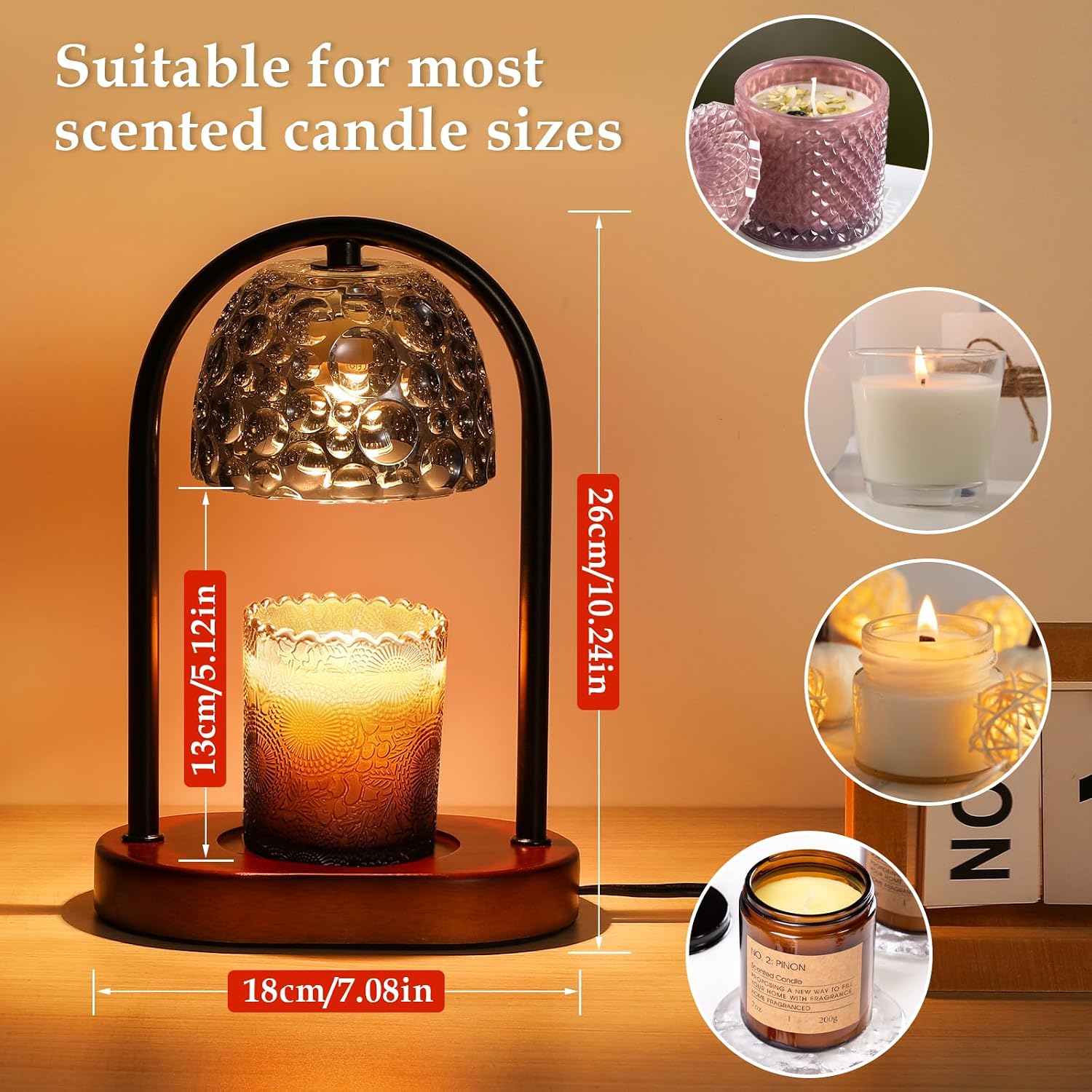 Candle Warmer with Timer, Dimmable Wax Warmer for Scented Wax, Electric Candle Lamp for Jars with 2 Bulbs - Bedroom Decor & Housewarming Gifts - Black