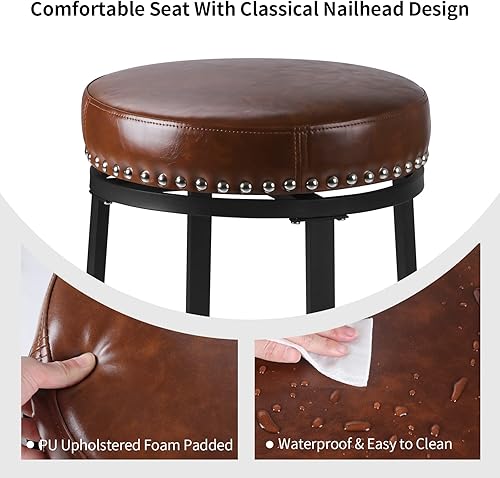 Vista 4 de Swivel Bar Stools Set of 2, Industrial Counter Height Bar Stools Round, 24 Inch Swivel Counter Stools Pub Stool, Stools for Kitchen Counter Island