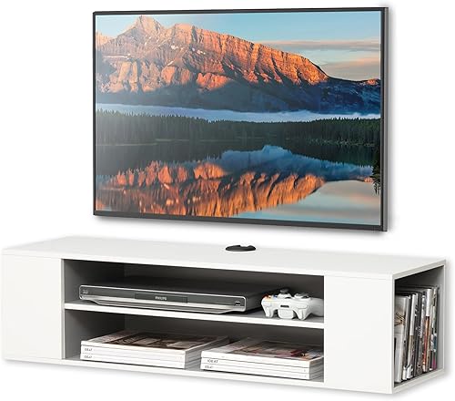 Miniatura 19 de WAMPAT Soporte de TV flotante blanco montado en la pared, centro de entretenimiento, gabinete flotante de TV, consola multimedia, gabinete de Blanco