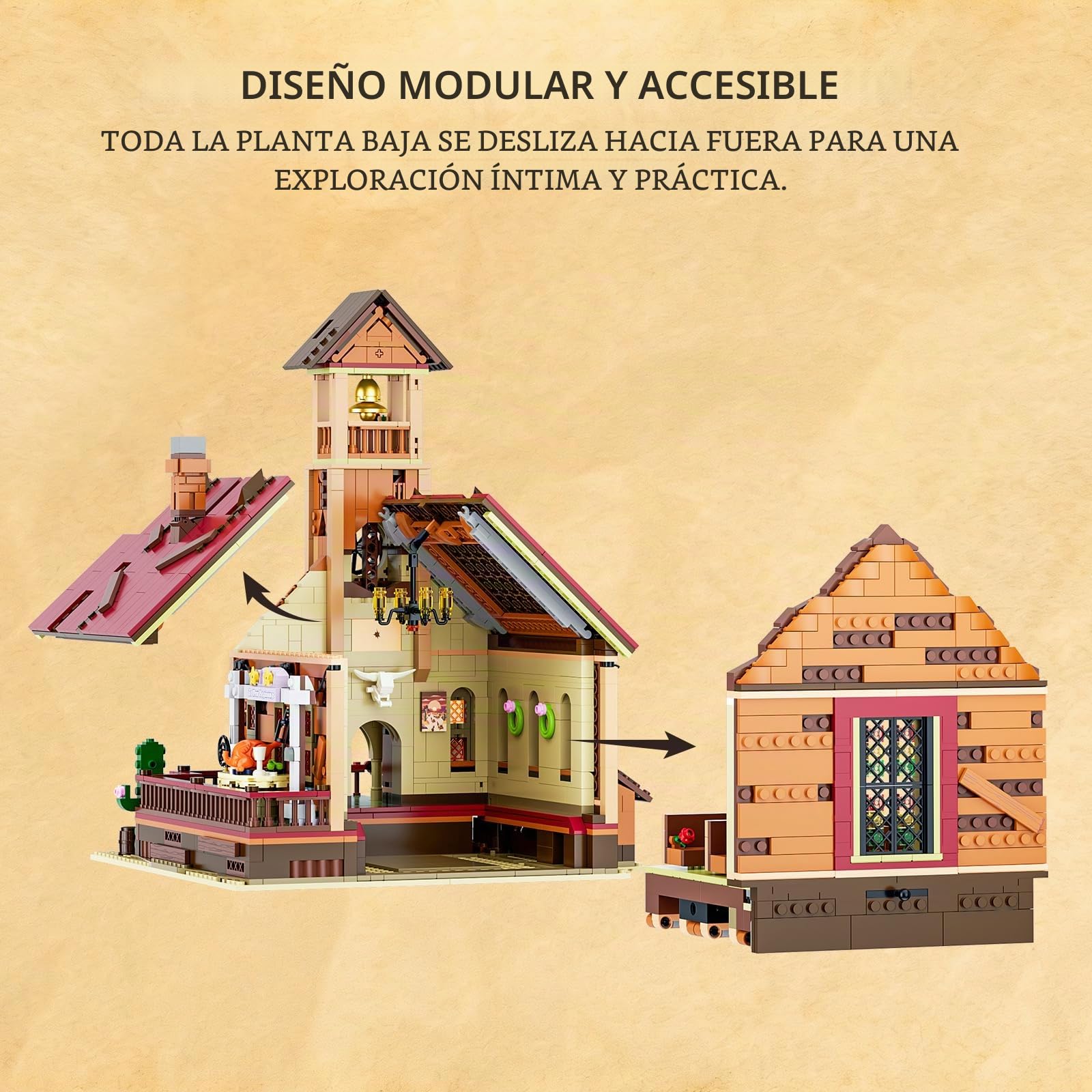 Lumibricks Old West Meeting Hall - Juego de bloques de sujeción iluminados, 2556 piezas, kit creativo de construcción y aprendizaje con estructura de liberación rápida y función de atenuación táctil